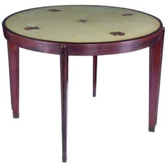 Wooden Table with Decorated Parchment Paper Under Glass 1940 by Osvaldo Borsani