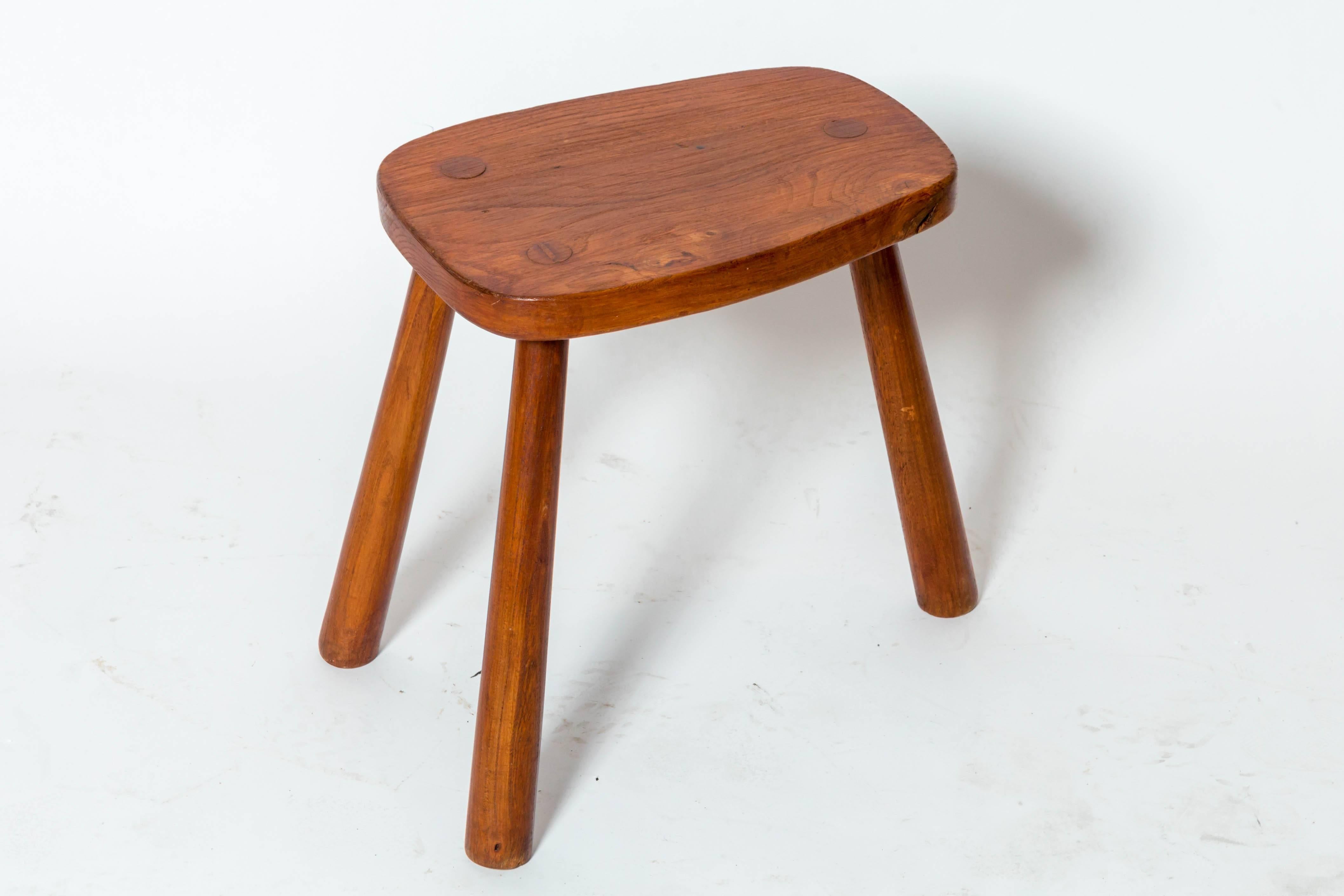 French Three-Leg Wooden Tabouret, France, circa 1950s
