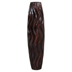 Hohe französische Mid-Century-Deko-Vase aus Holz