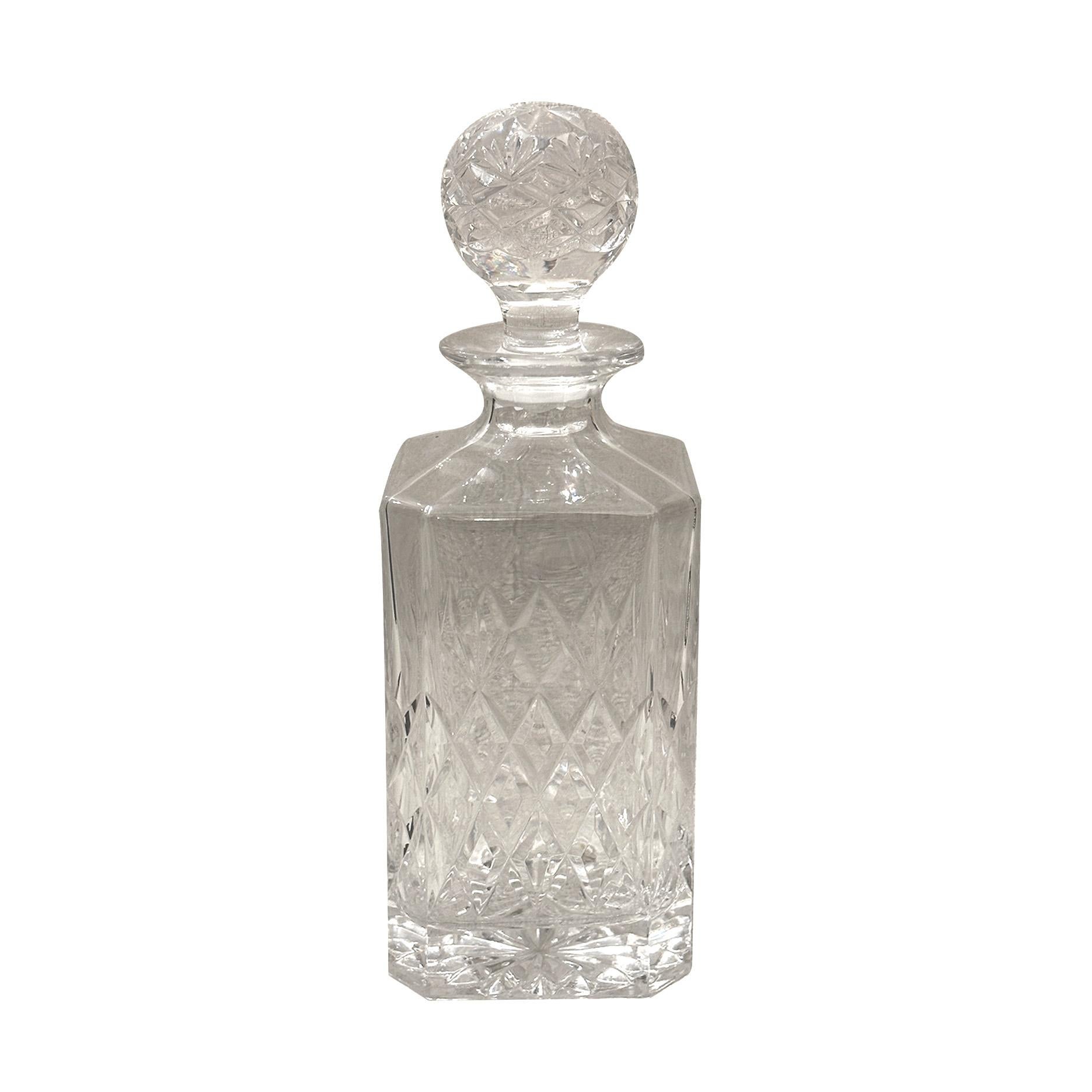 20th Century Tantalus wood silver plate close with a key & 3 Square cut crystal decanters, GB For Sale