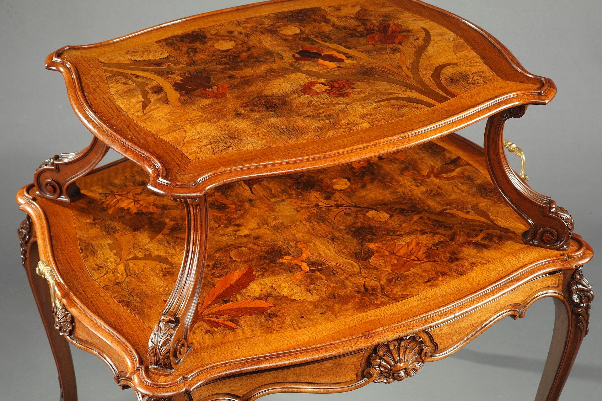 Wooden Tea Table with Polychrome Marquetry Decoration, Art Nouveau Period 5