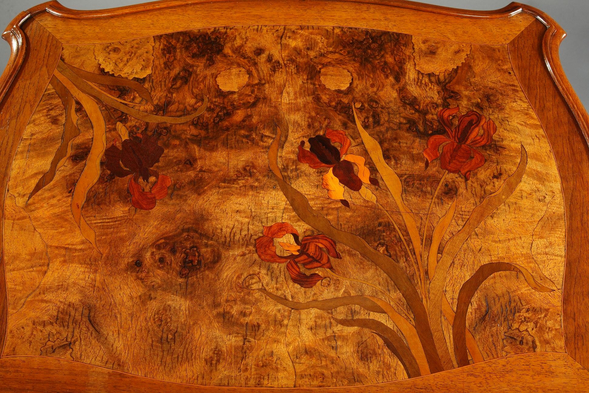 Wooden Tea Table with Polychrome Marquetry Decoration, Art Nouveau Period 12