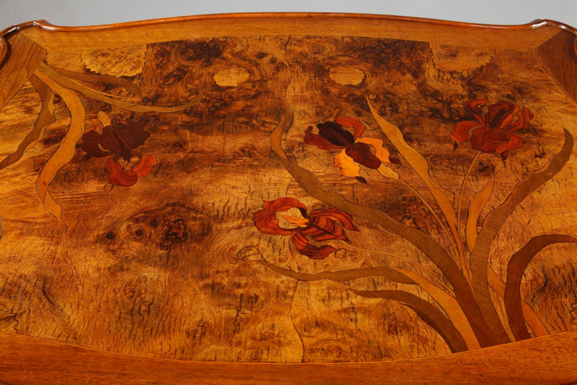 Wooden Tea Table with Polychrome Marquetry Decoration, Art Nouveau Period 1