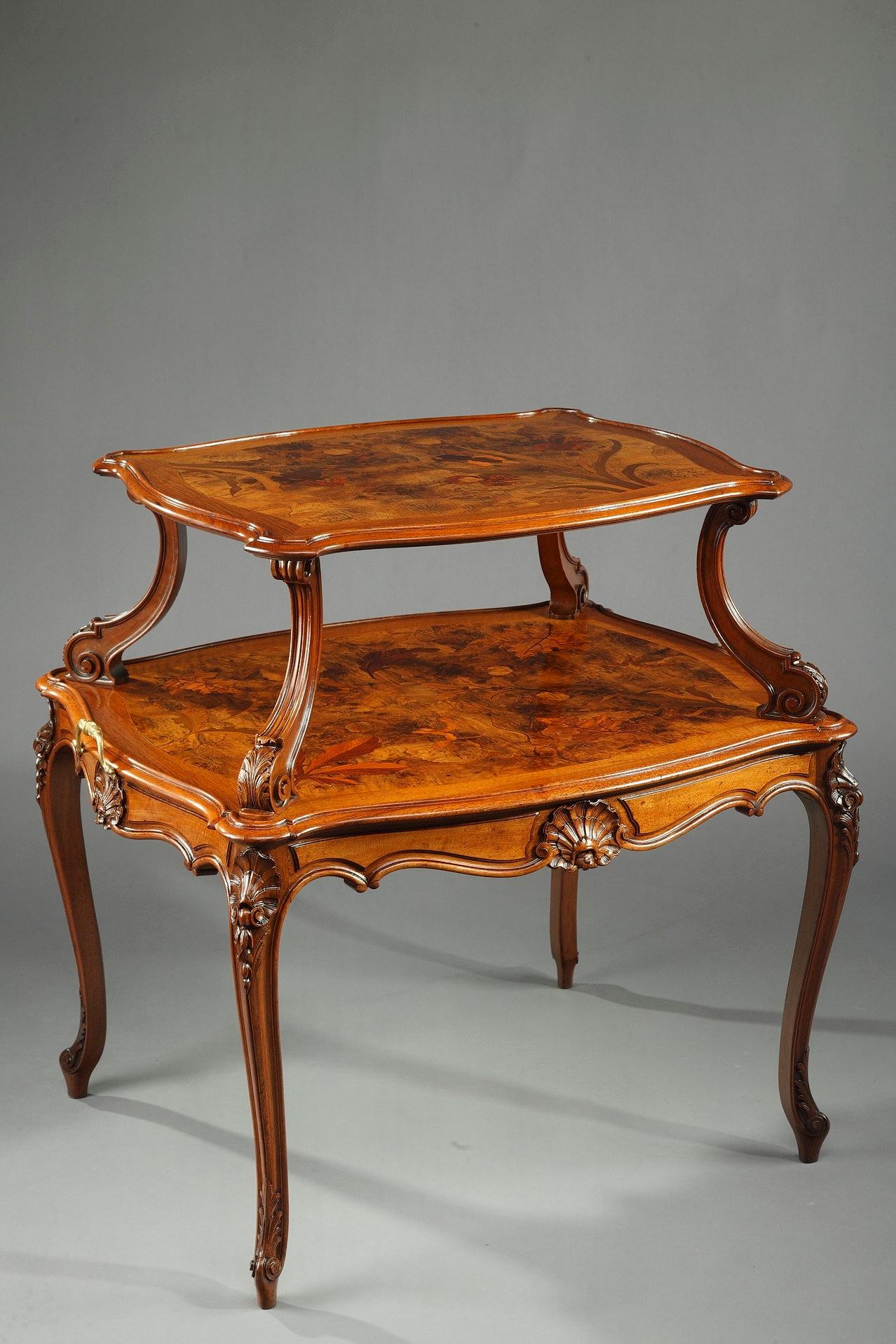 Wooden Tea Table with Polychrome Marquetry Decoration, Art Nouveau Period 3