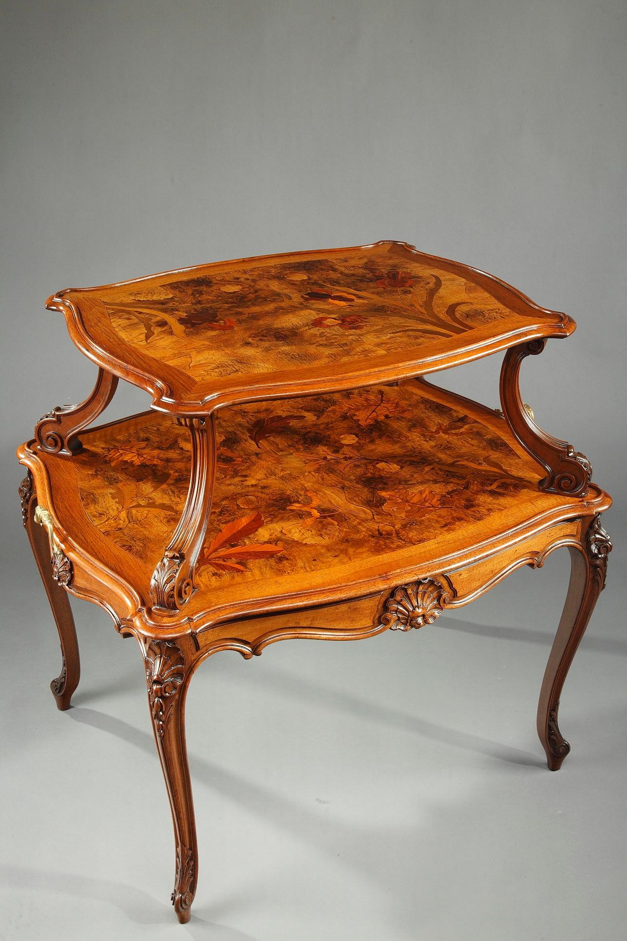 Wooden Tea Table with Polychrome Marquetry Decoration, Art Nouveau Period 4