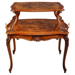 Antique Wooden Tea Table with Polychrome Marquetry Decoration, Art Nouveau Period