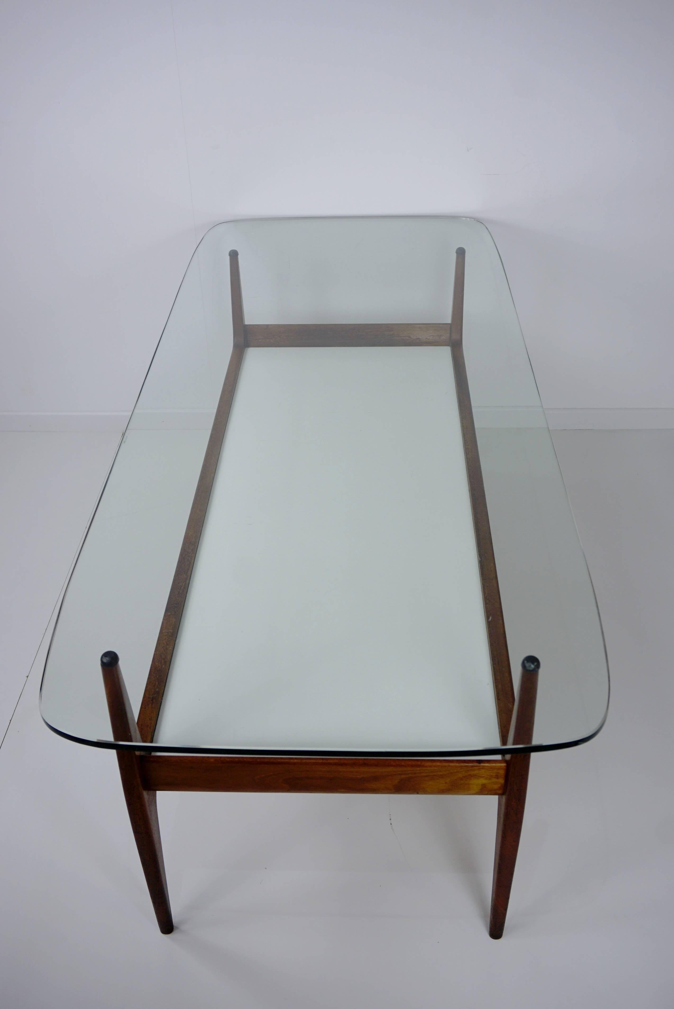 Scandinavian Modern Wooden Teak and Glass Coffee Table by Jos De Mey