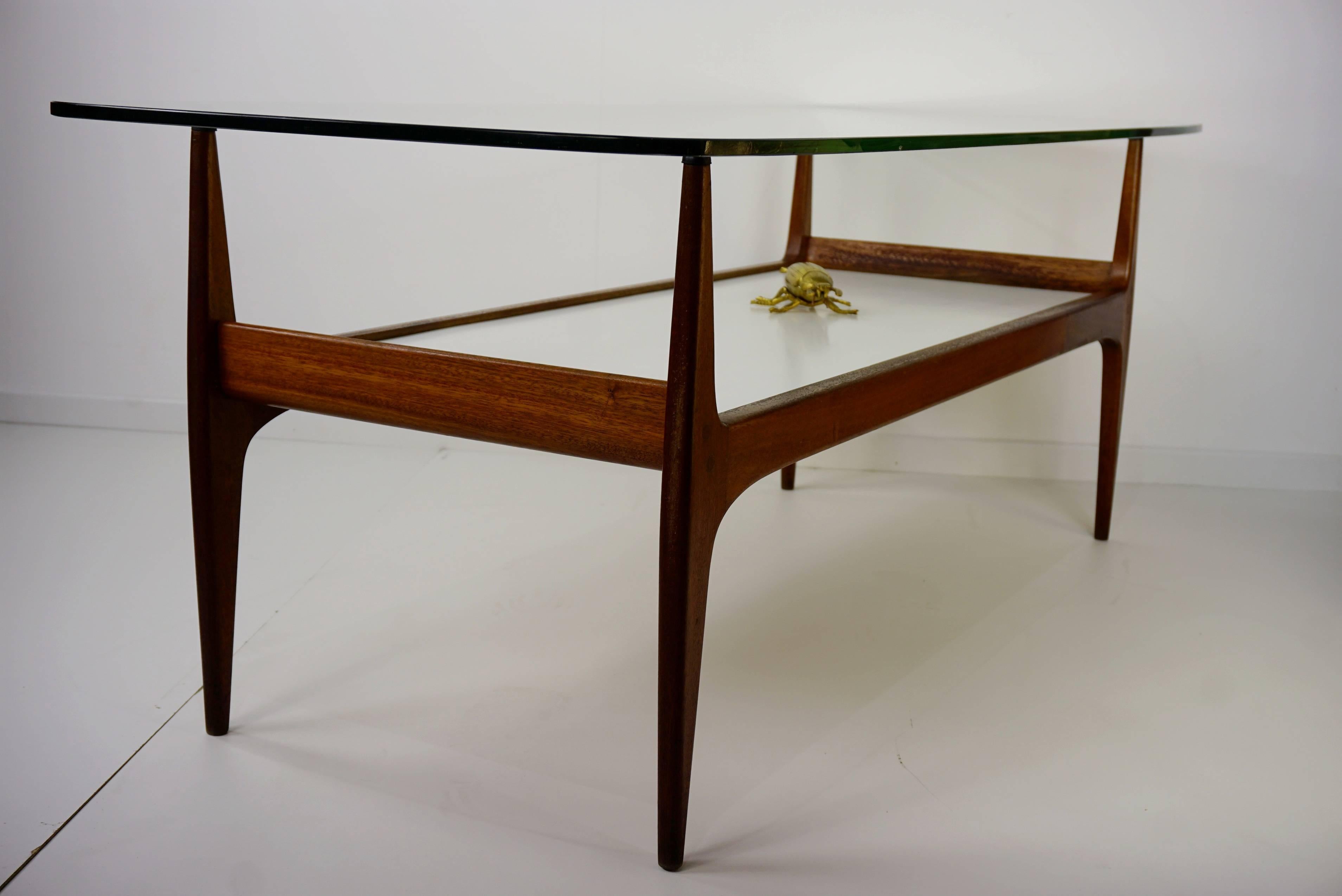 Belgian Wooden Teak and Glass Coffee Table by Jos De Mey