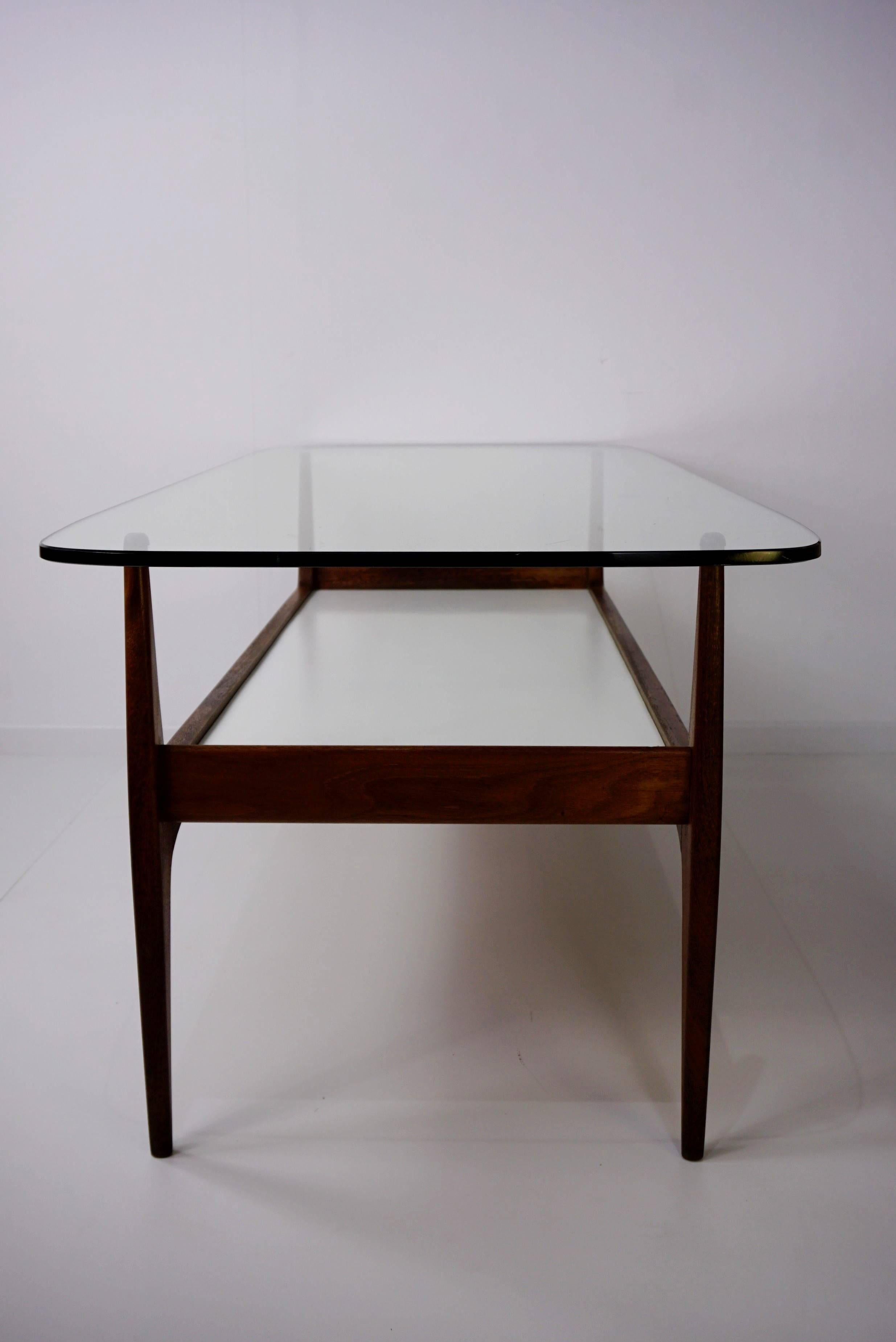 Wooden Teak and Glass Coffee Table by Jos De Mey In Excellent Condition In Tourcoing, FR