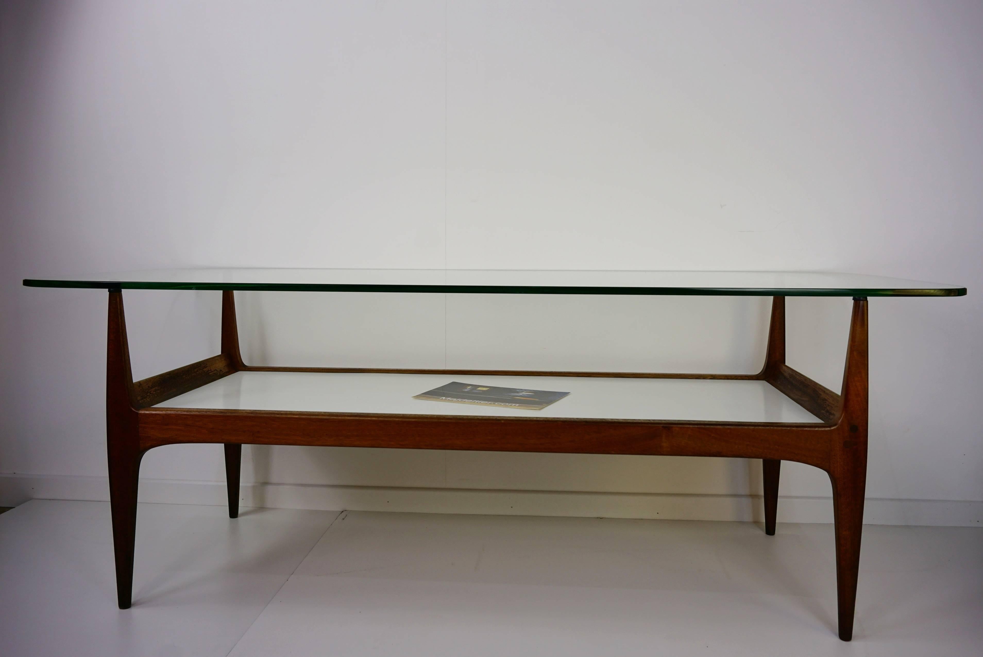 Wooden Teak and Glass Coffee Table by Jos De Mey 1