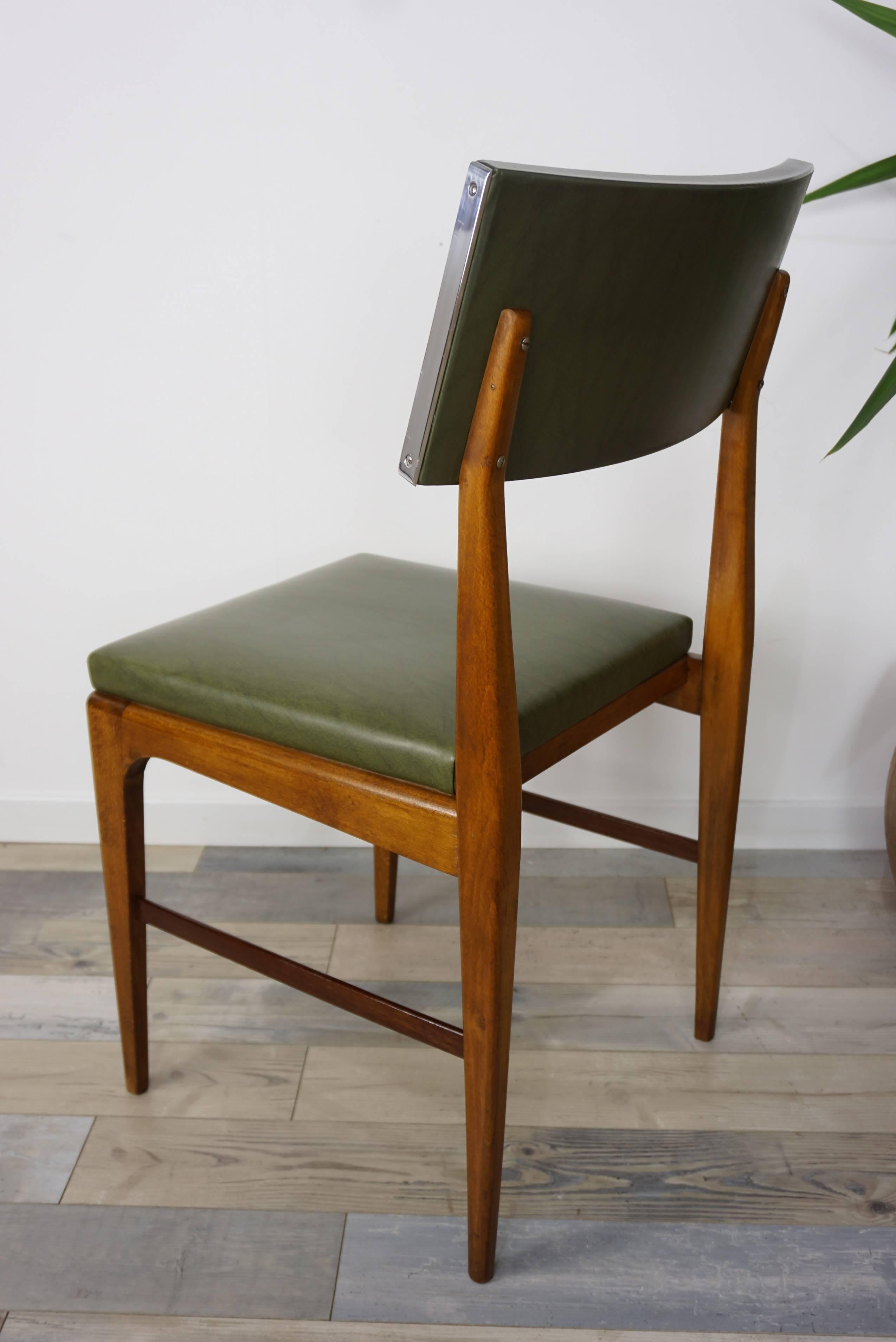 Wooden Teak and Green Faux Leather Scandinavian Style Dutch Design Chair 3