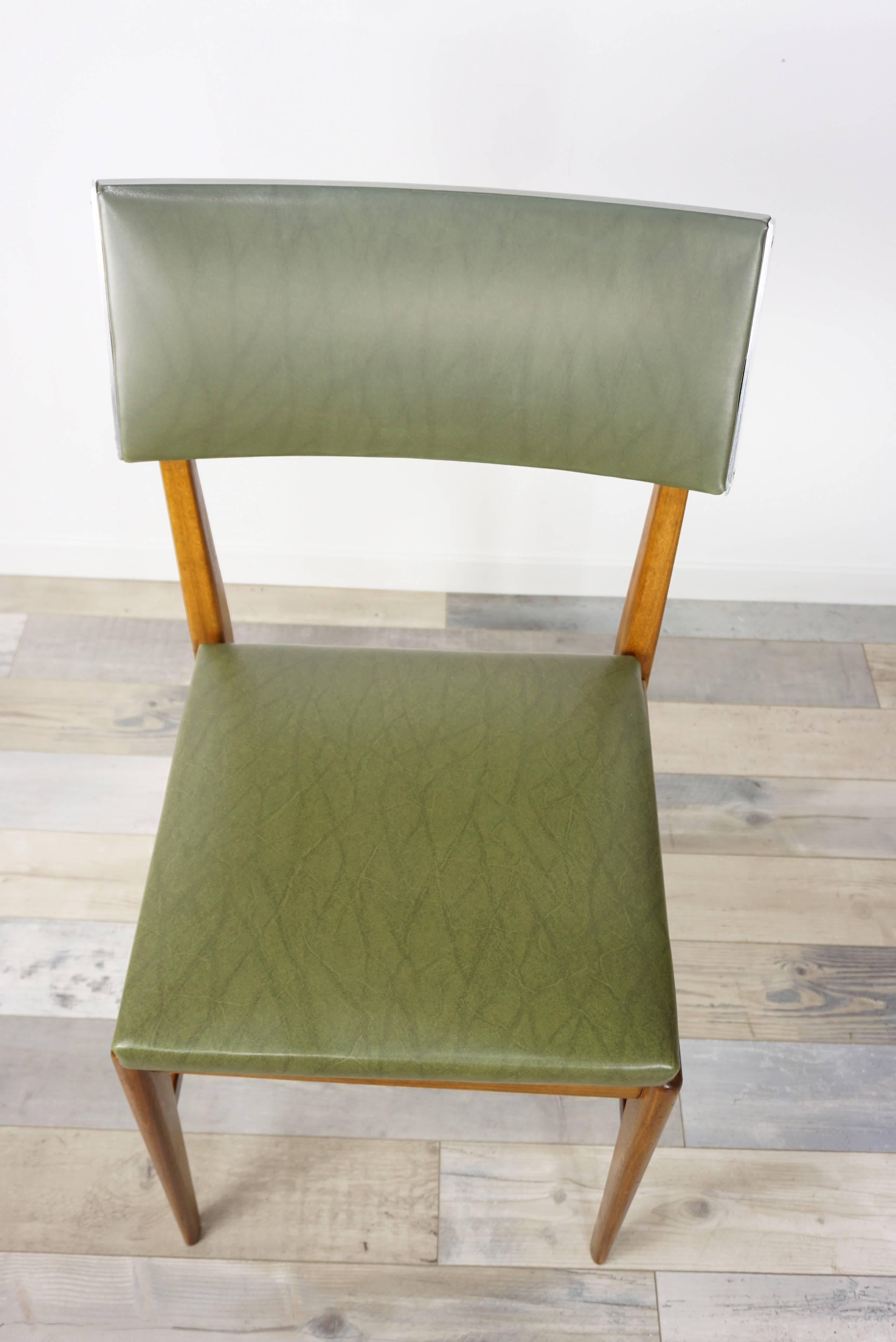 Wooden Teak and Green Faux Leather Scandinavian Style Dutch Design Chair 7