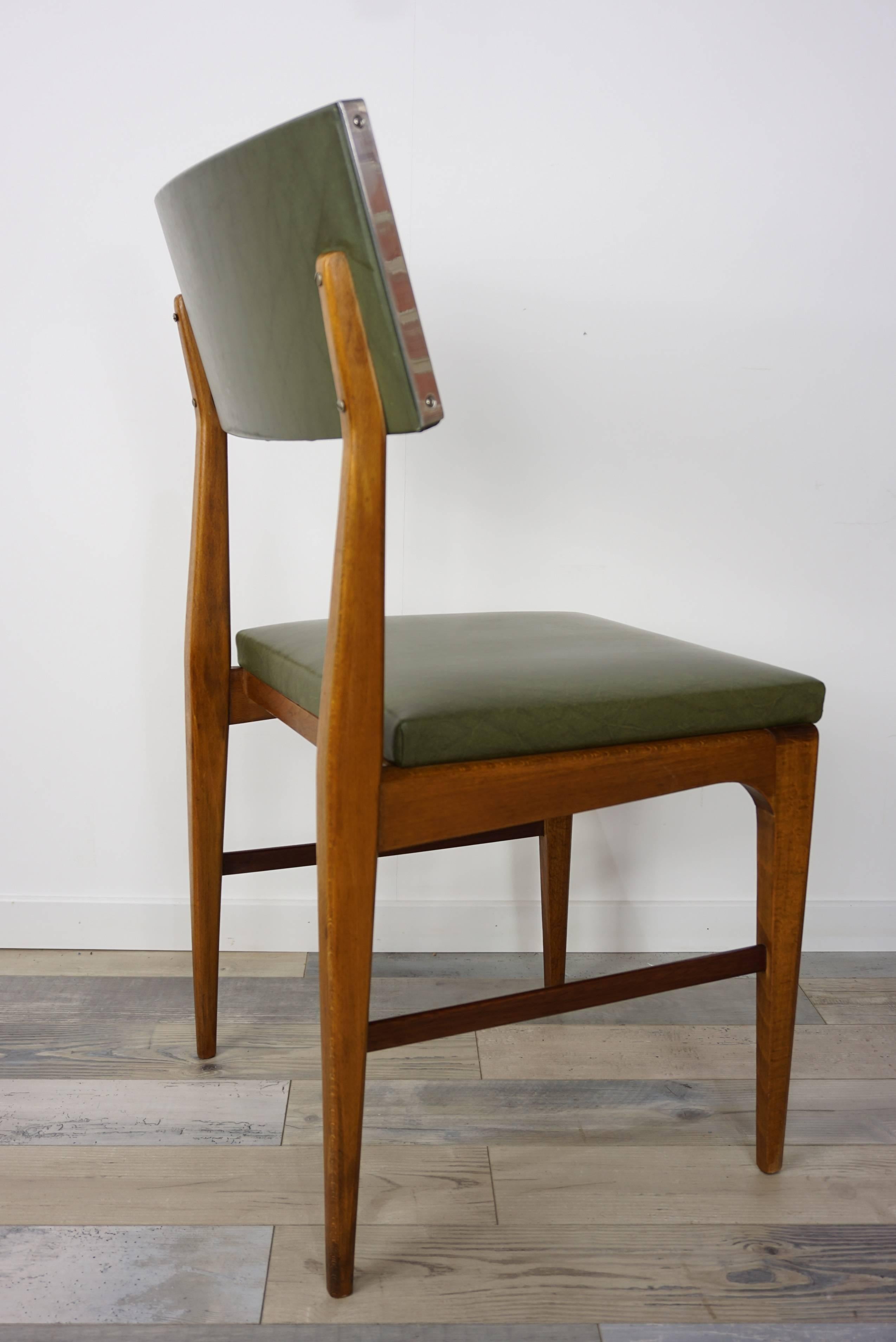 Scandinavian Modern Wooden Teak and Green Faux Leather Scandinavian Style Dutch Design Chair