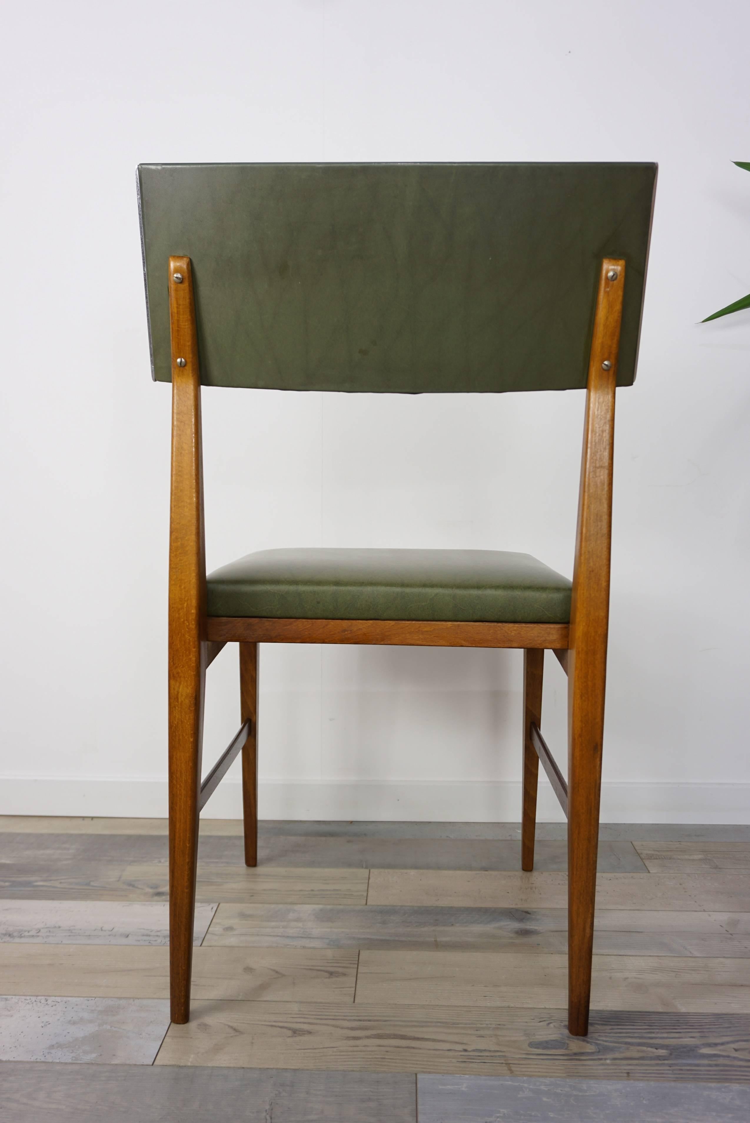 20th Century Wooden Teak and Green Faux Leather Scandinavian Style Dutch Design Chair