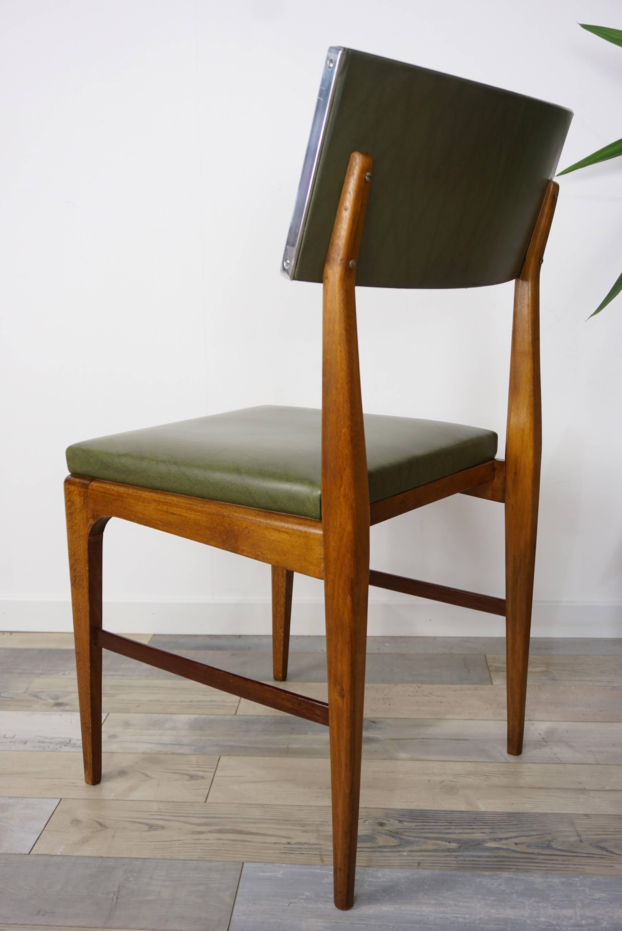 Wooden Teak and Green Faux Leather Scandinavian Style Dutch Design Chair 2