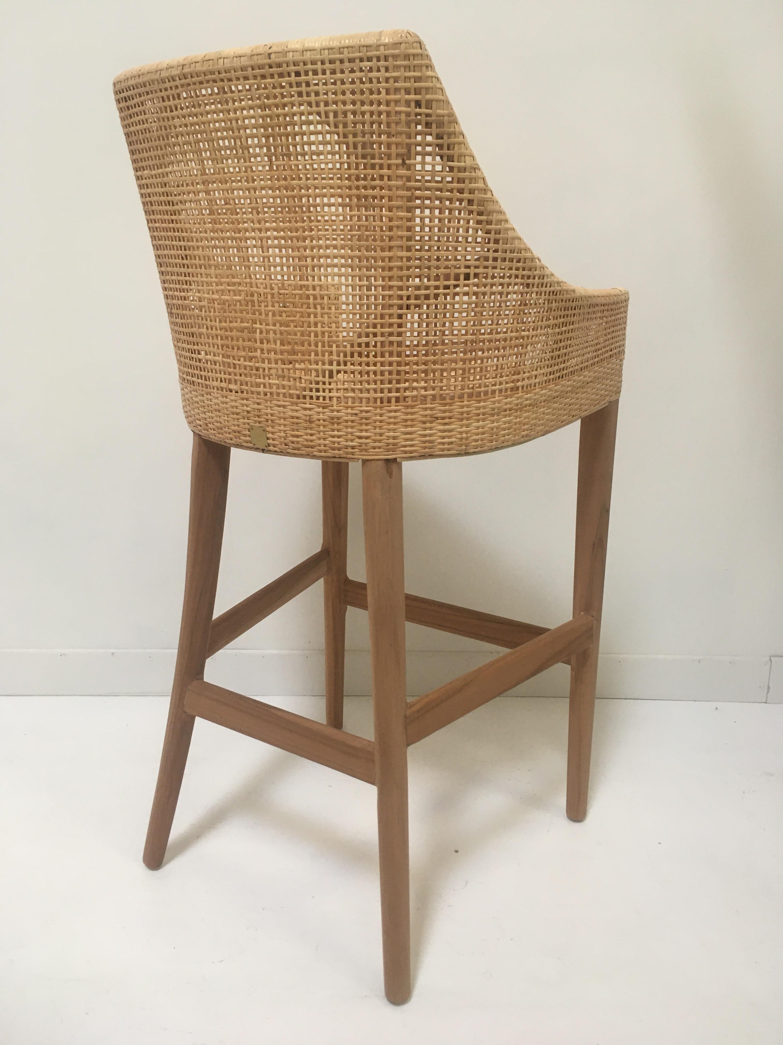 Wooden Teak and Rattan Bar Stool In New Condition For Sale In Tourcoing, FR