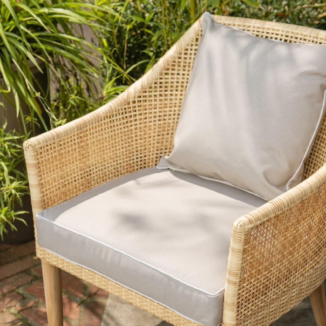 Scandinavian Modern Wooden Teak and Resin Rattan Effect Outdoor Armchair