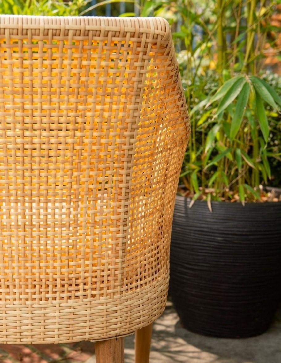 Barhocker aus Teakholz und Kunstharz mit Rattan-Effekt für draußen (Skandinavische Moderne)