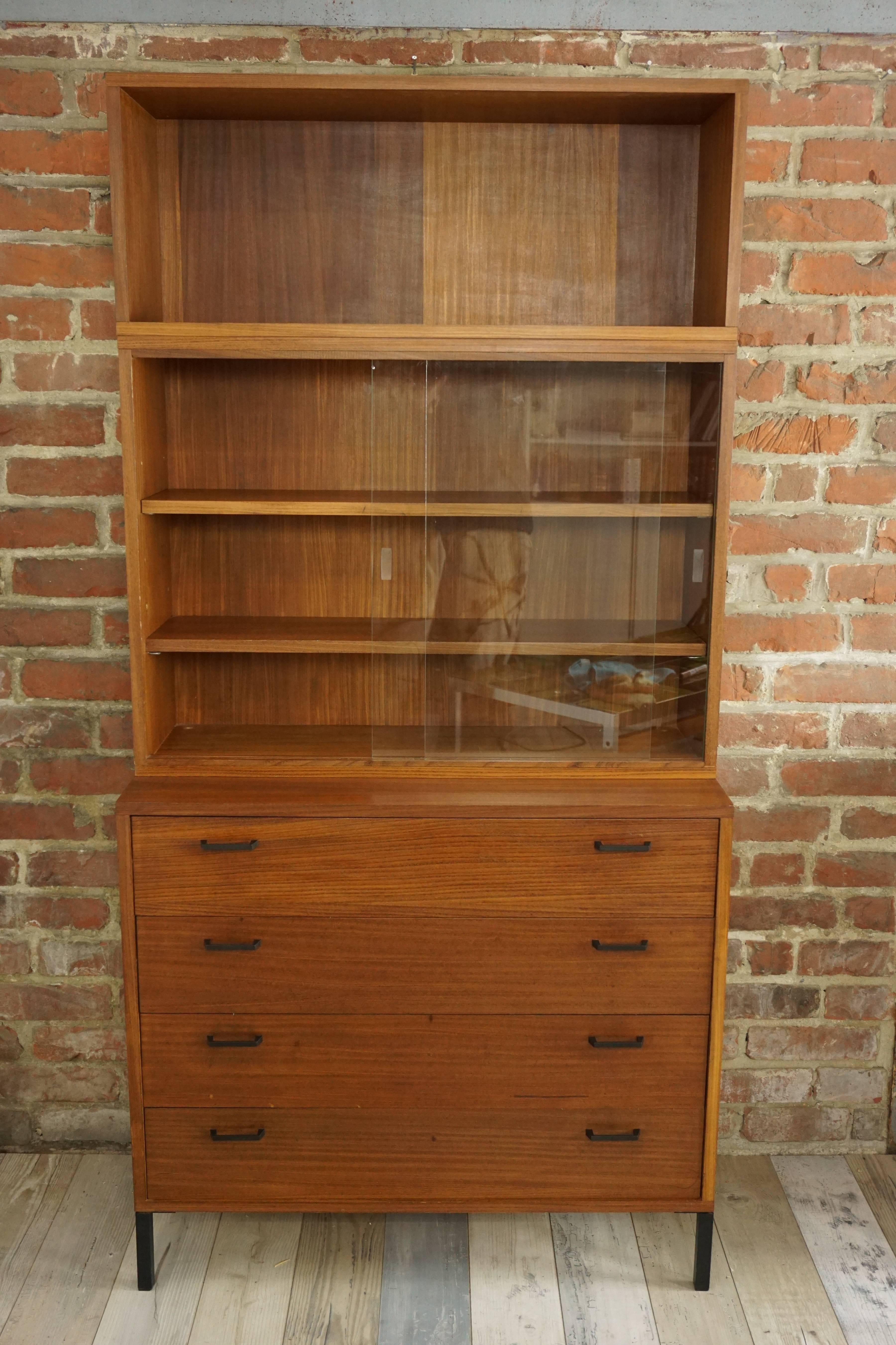 Wooden Teak Metal and Glass Modular Wall Unit From the 1950s 3