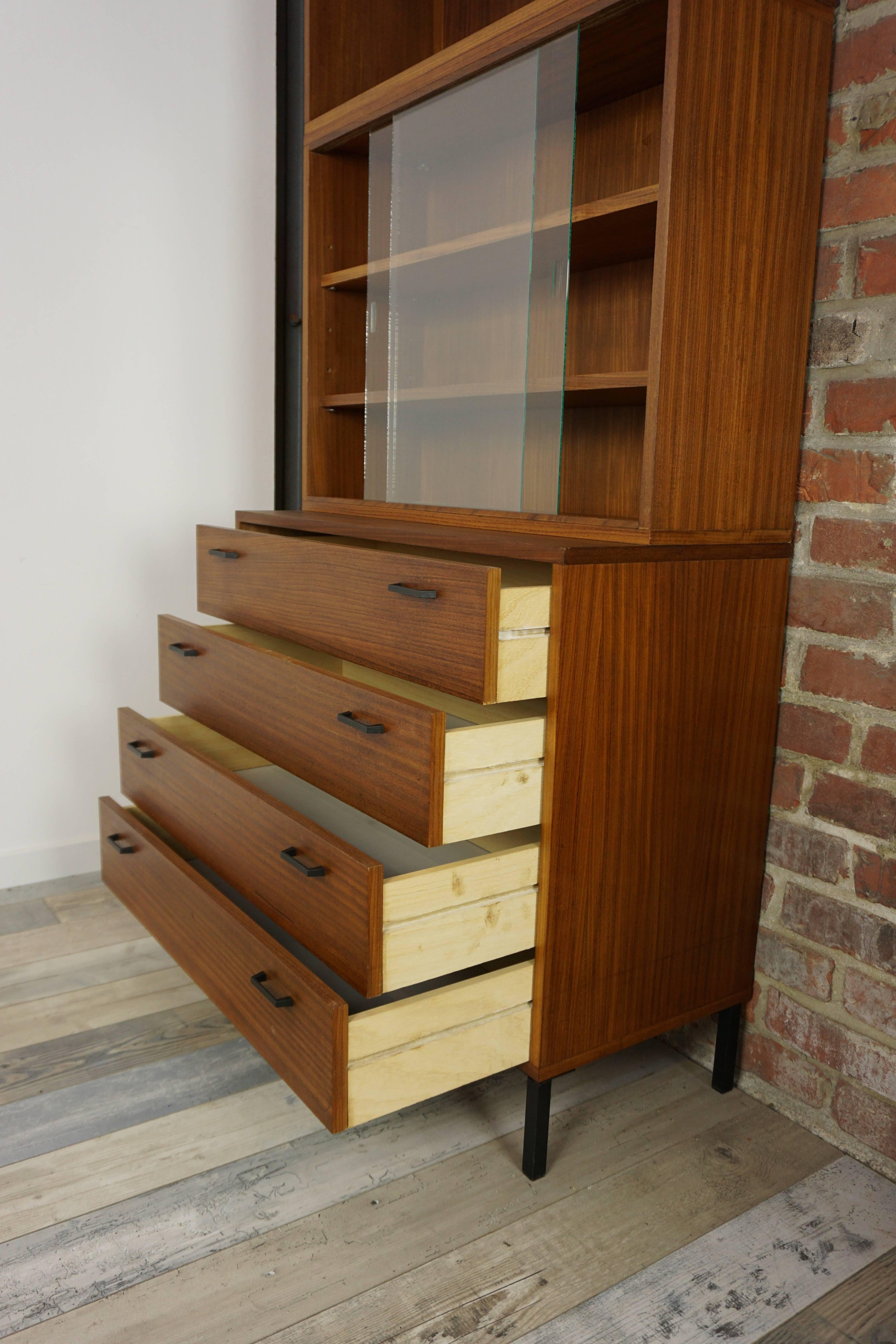 Wooden Teak Metal and Glass Modular Wall Unit From the 1950s 4