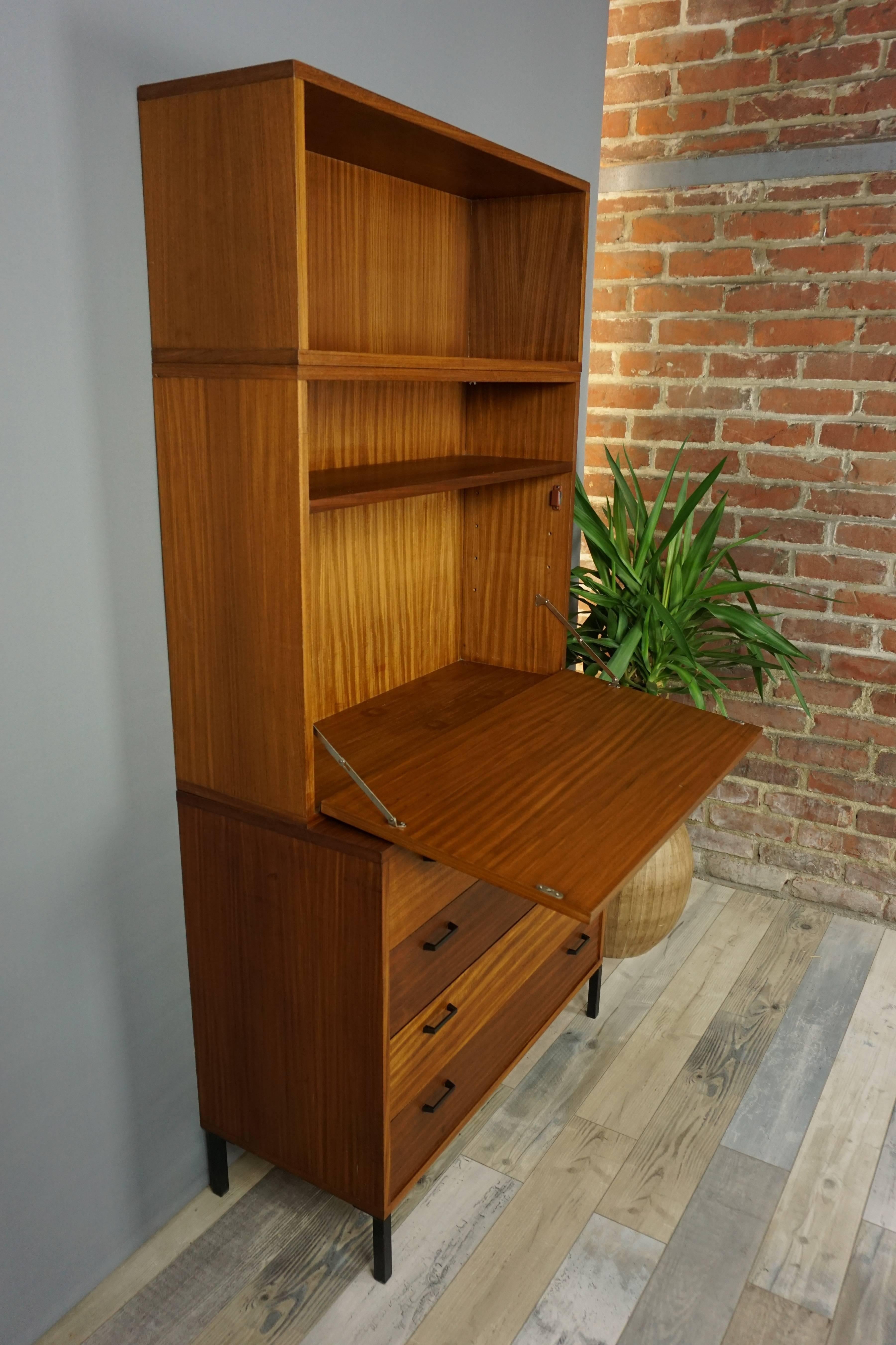 Wooden Teak Metal and Glass Modular Wall Unit From the 1950s 7