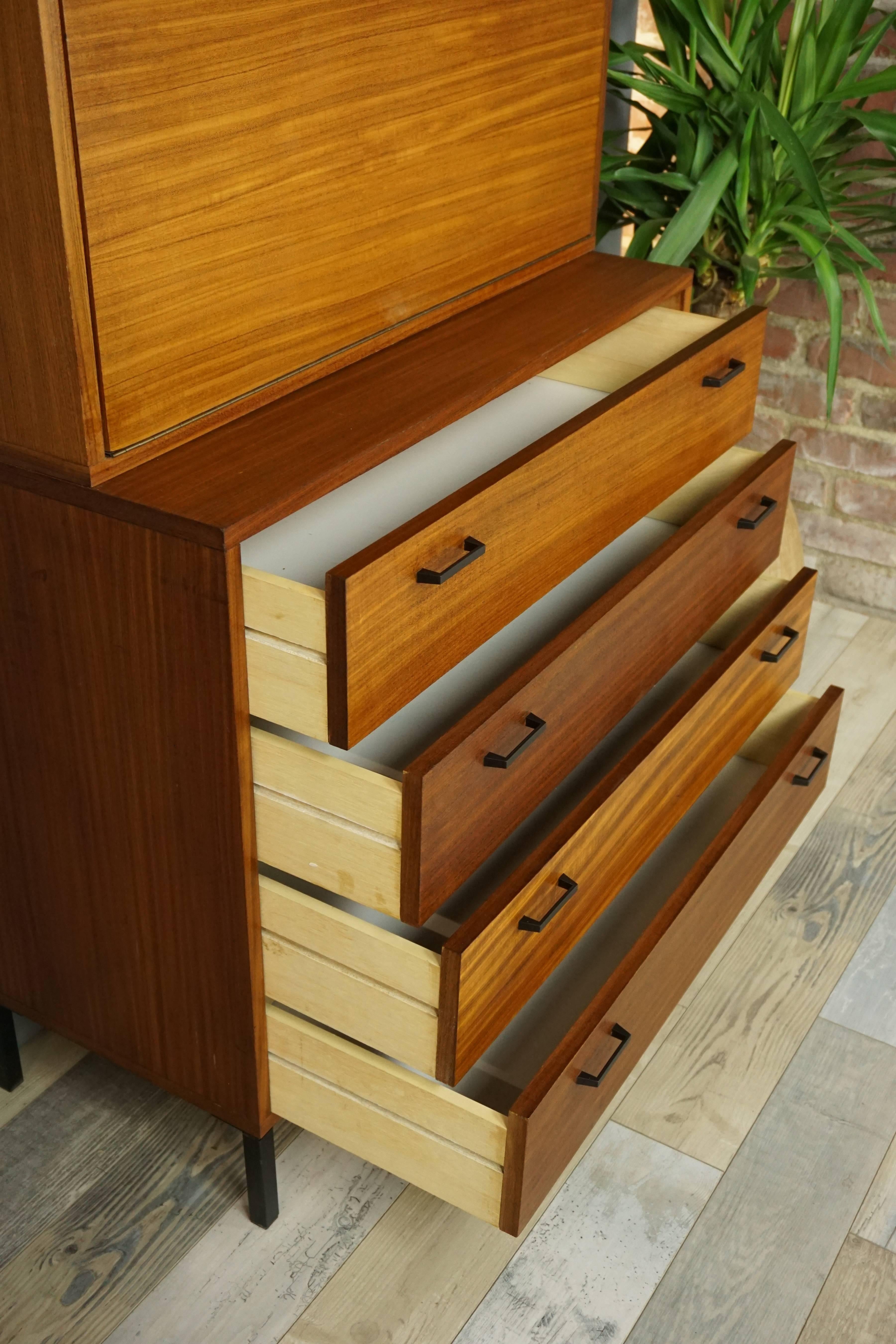 Wooden Teak Metal and Glass Modular Wall Unit From the 1950s 9