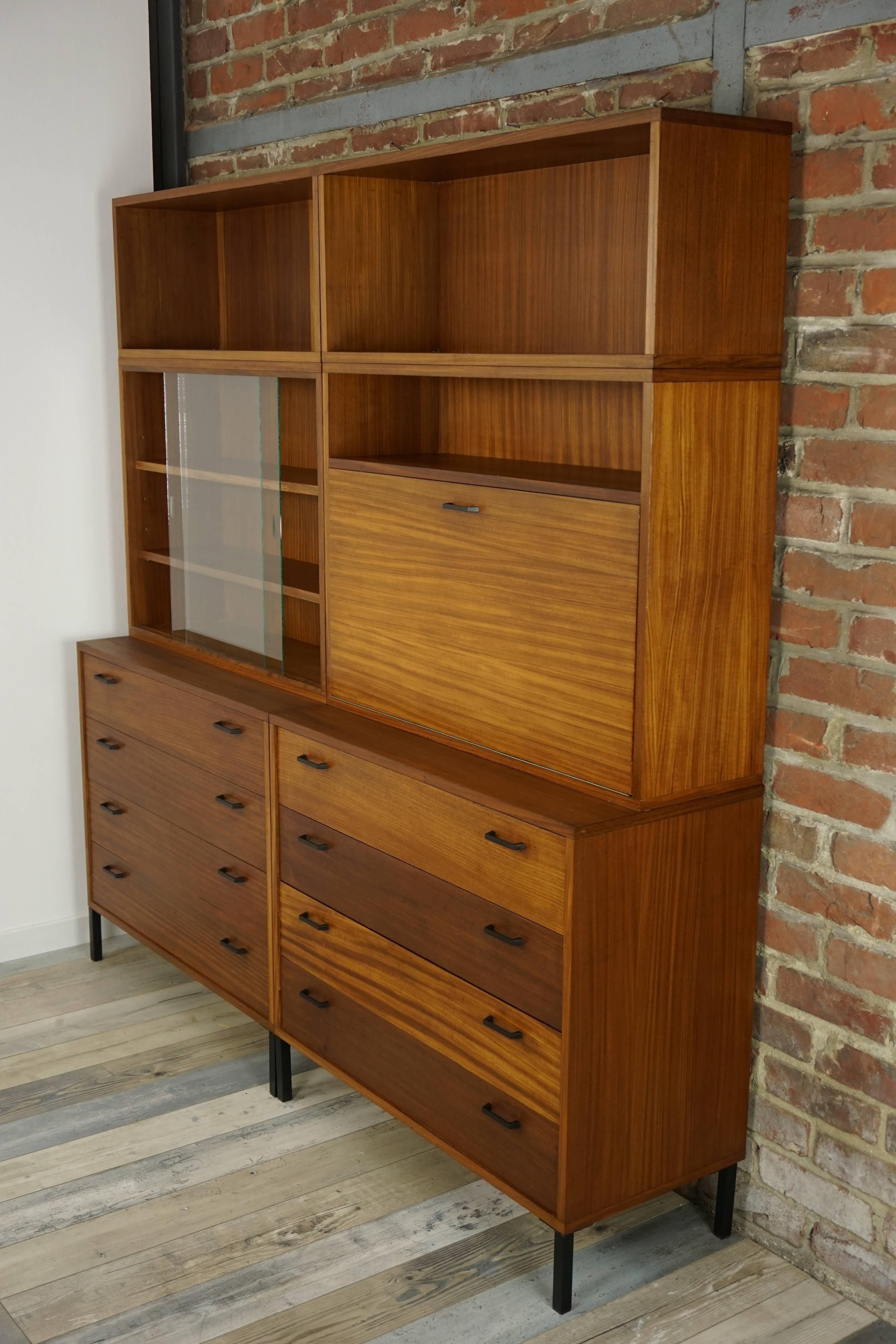 Wooden Teak Metal and Glass Modular Wall Unit From the 1950s 10