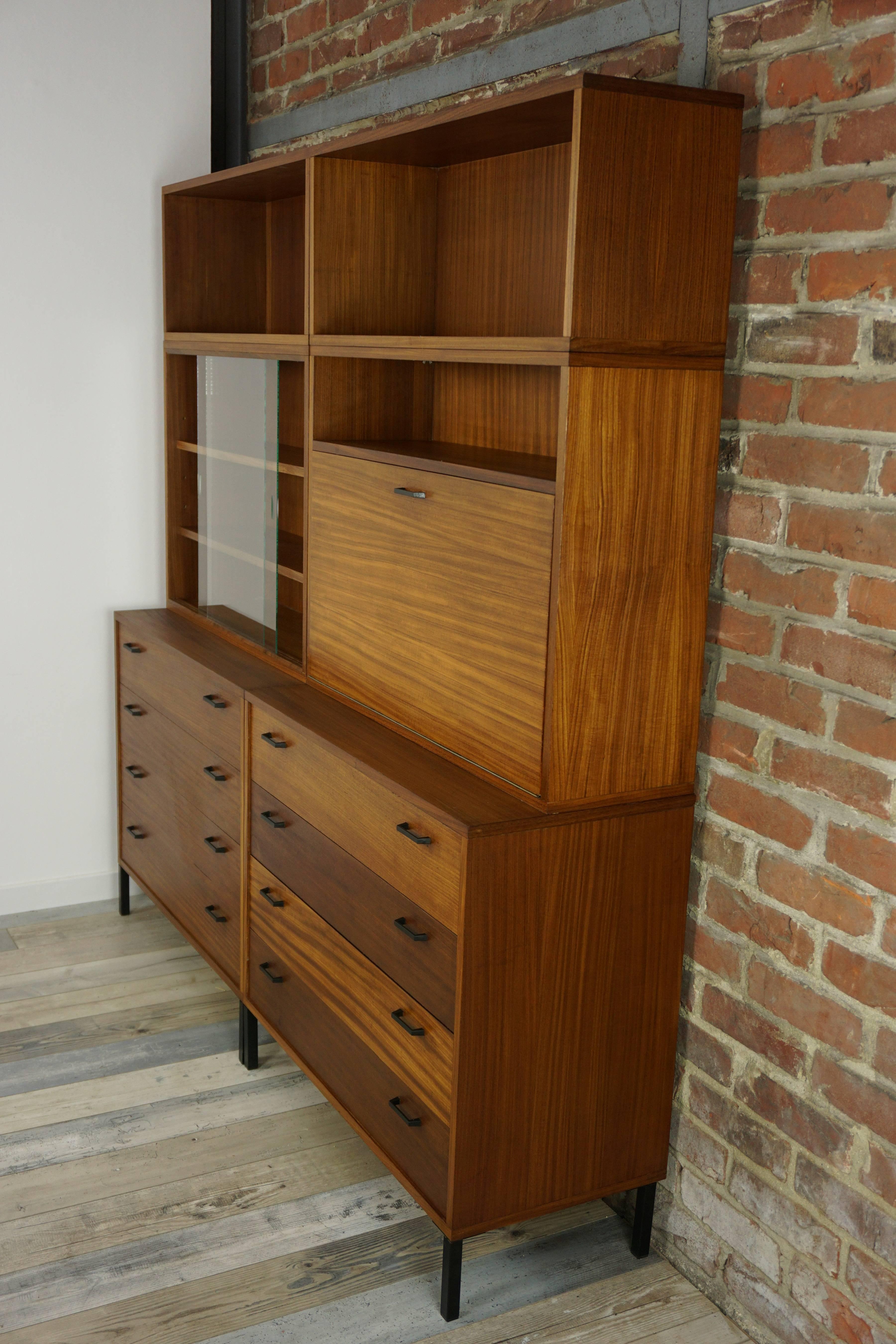 Wooden Teak Metal and Glass Modular Wall Unit From the 1950s 11