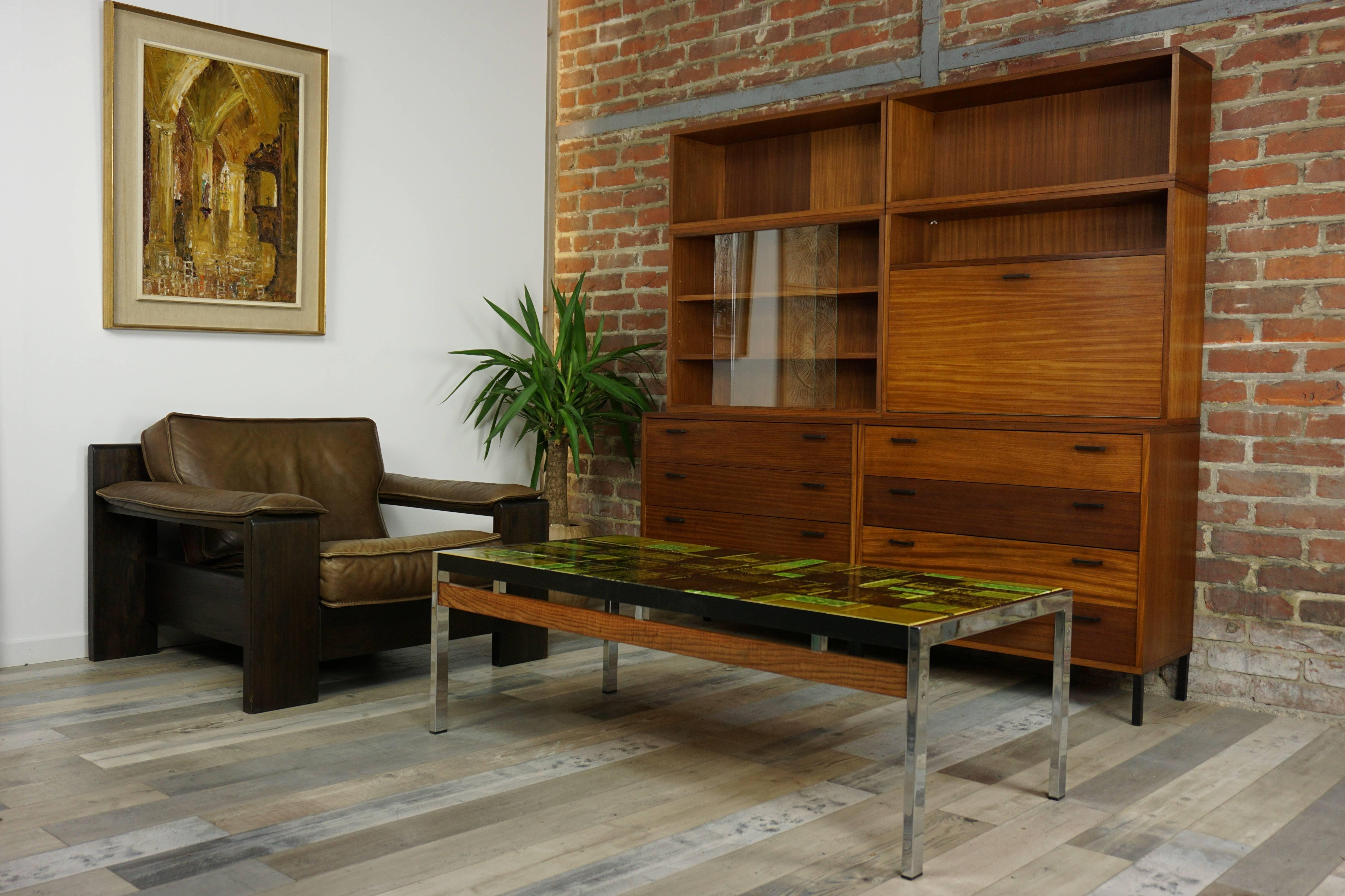 Wooden Teak Metal and Glass Modular Wall Unit From the 1950s 12