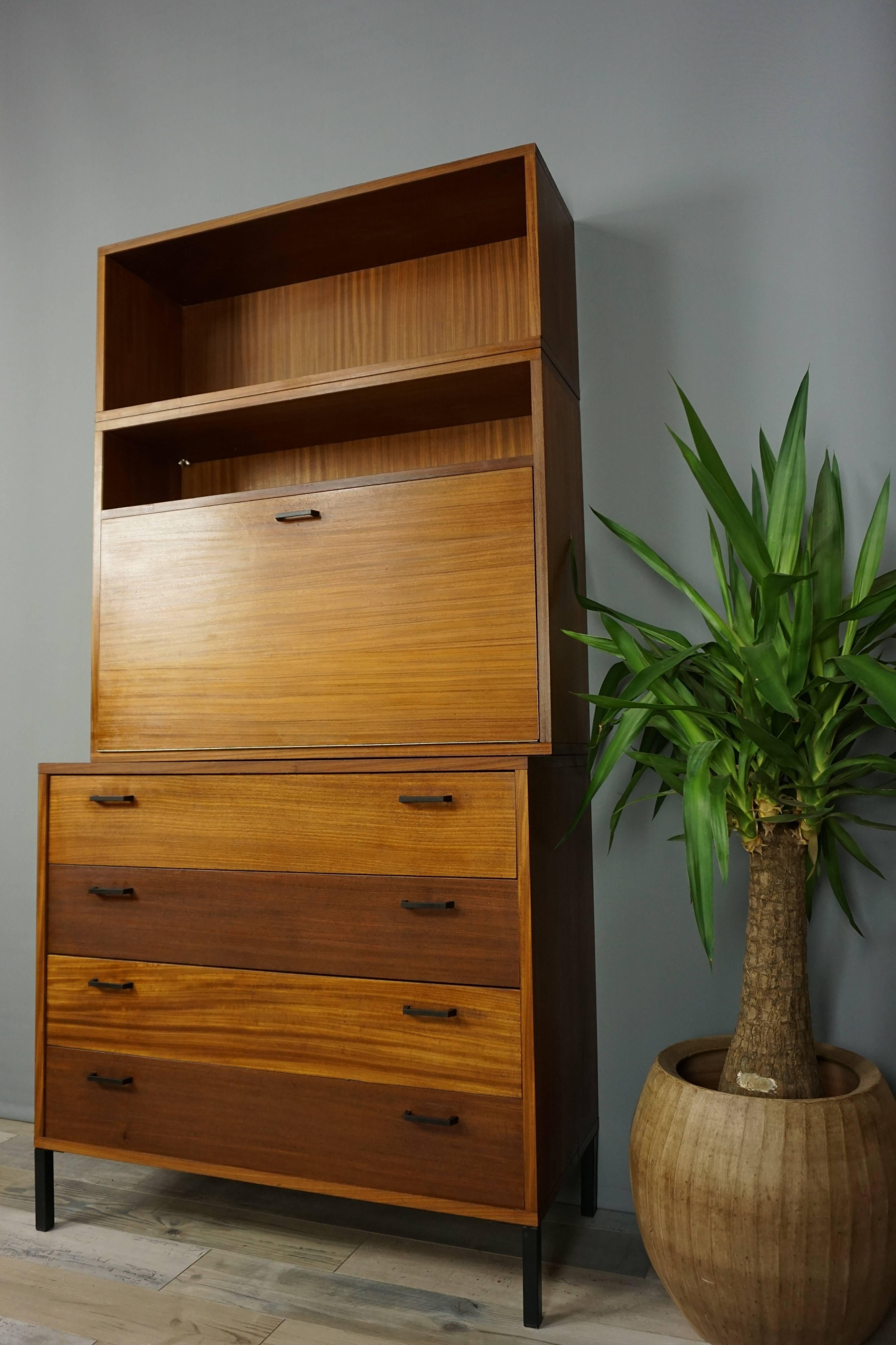 20th Century Wooden Teak Metal and Glass Modular Wall Unit From the 1950s