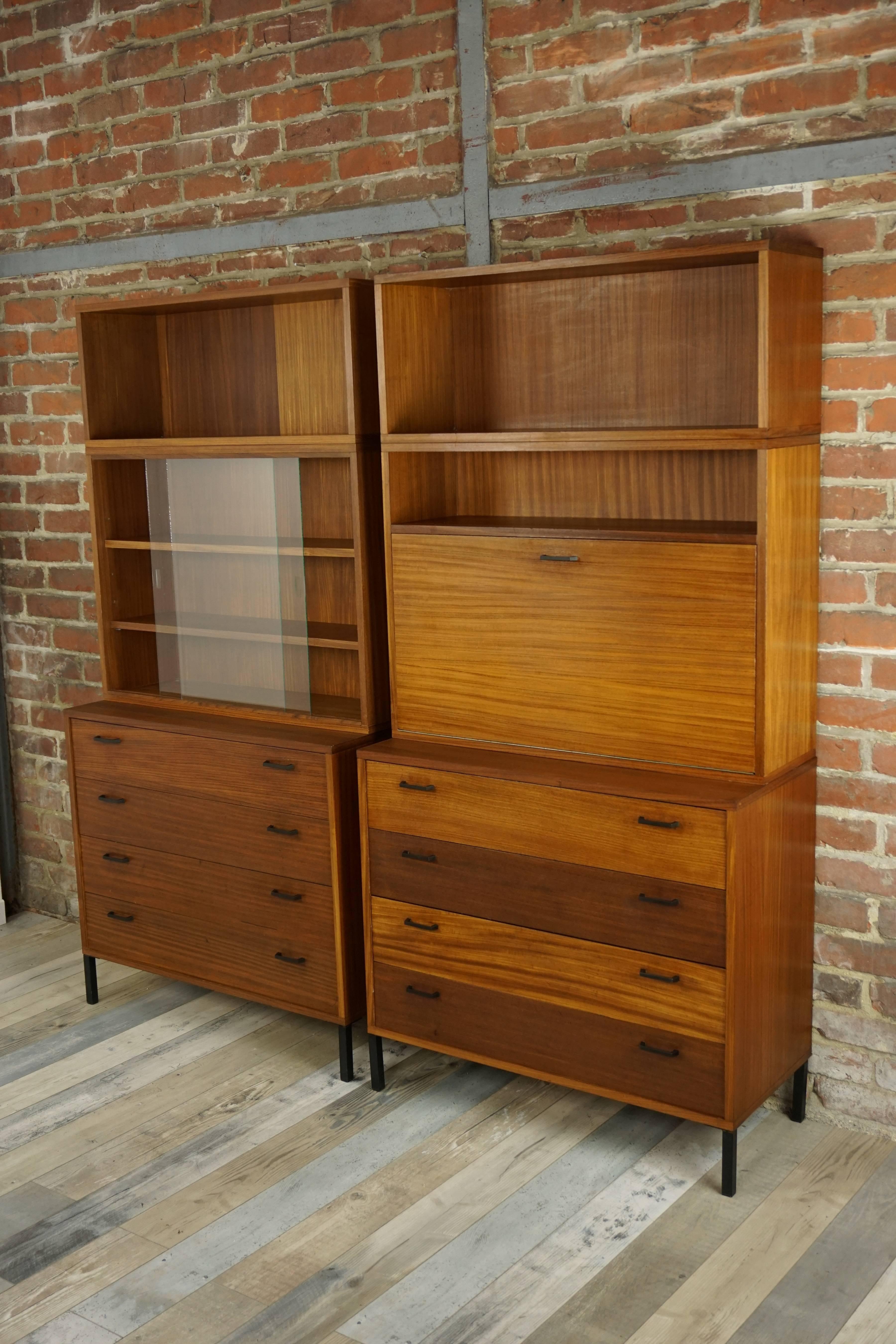 Wooden Teak Metal and Glass Modular Wall Unit From the 1950s 1