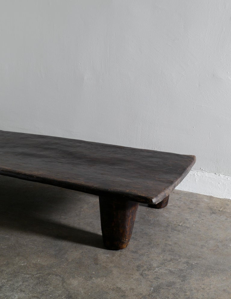 Wooden Teak Primitive Naga Coffee Table Bench in a Wabi Sabi Style, India In Good Condition For Sale In Stockholm, SE