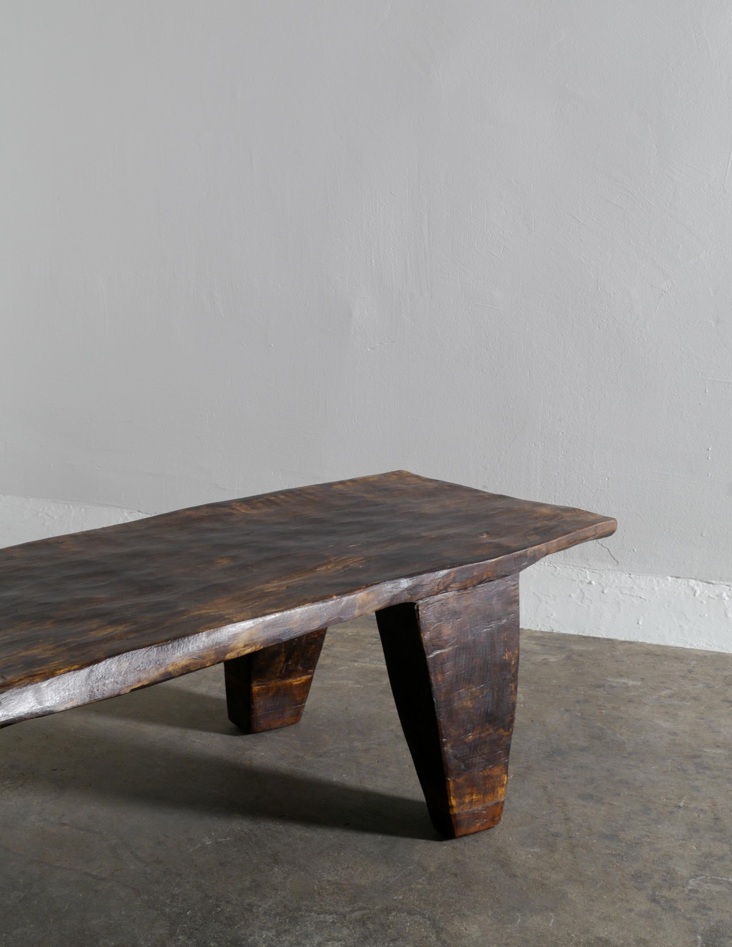 Wooden Teak Primitive Naga Coffee Table or Bench in a Wabi Sabi Style, India In Good Condition In Stockholm, SE