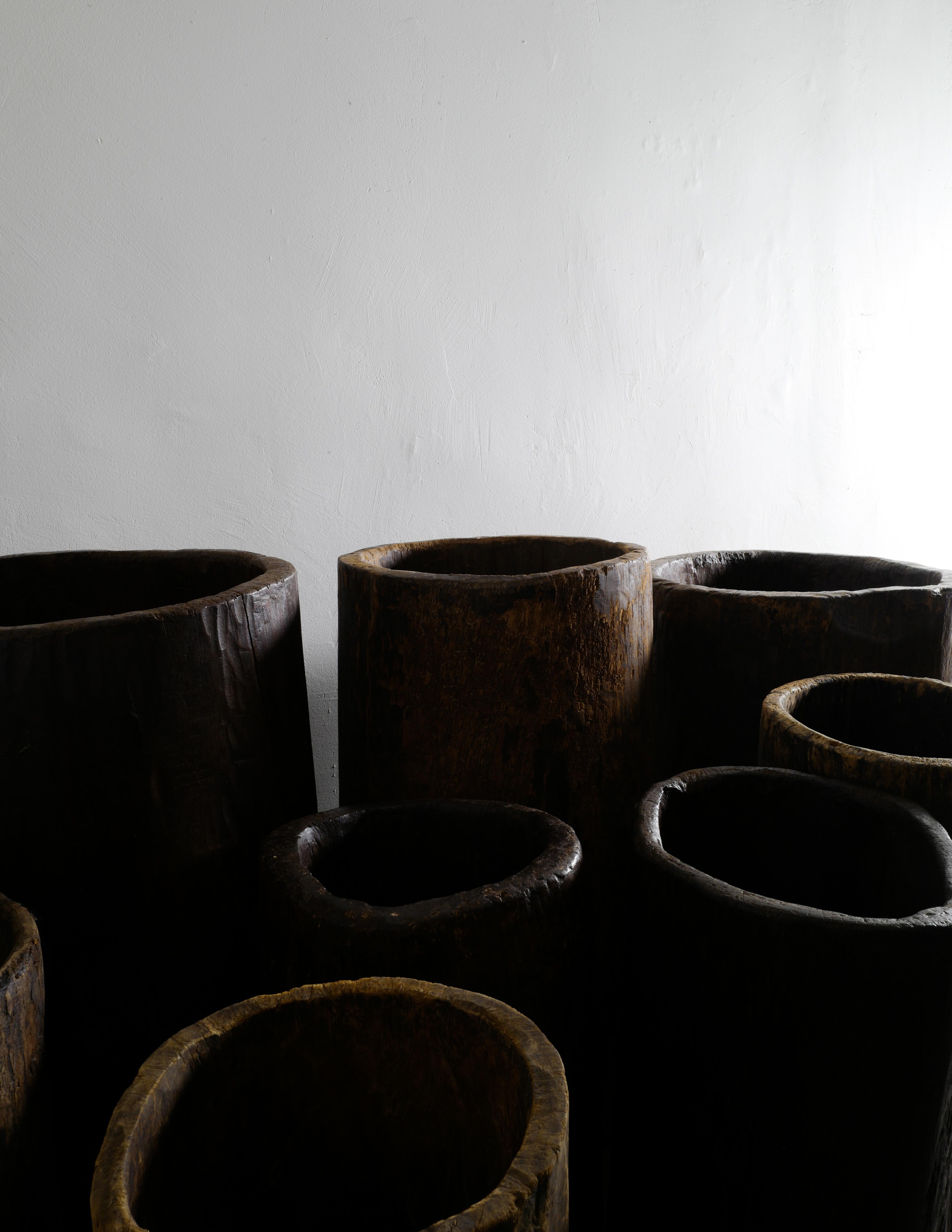 Wooden Teak Naga Pot Barrel Planter in a Wabi Sabi Style, India 3