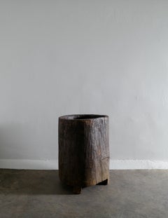 Wooden Teak Naga Pot Barrel Planter in a Wabi Sabi Style, India