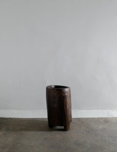 Wooden Teak Primitive Naga Pot Barrel Planter in a Wabi Sabi Style, India