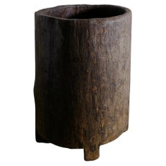 Used Wooden Teak Naga Pot Barrel Planter in a Wabi Sabi Style, India 