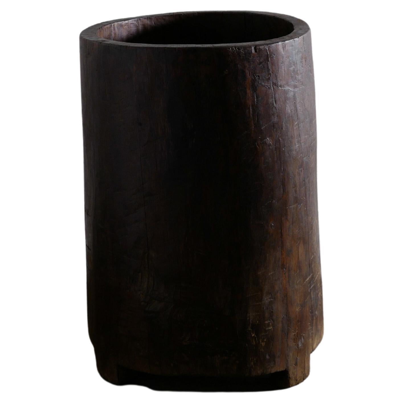 Wooden Teak Naga Pot Barrel Planter in a Wabi Sabi Style, India