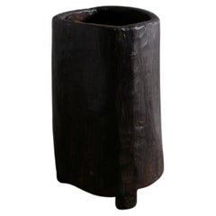 Wooden Teak Primitive Naga Pot Barrel Planter in a Wabi Sabi Style, India