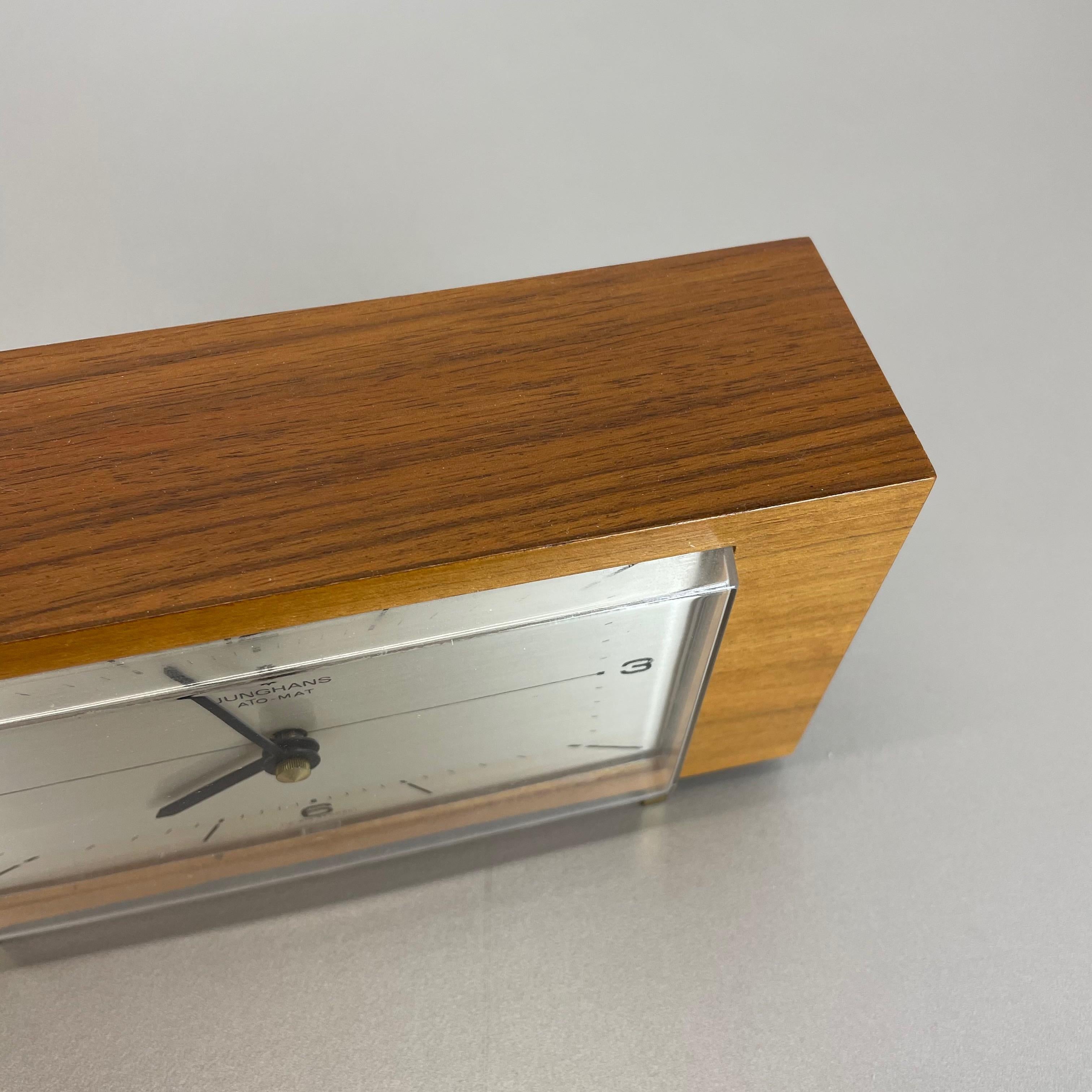 Wooden Teak Table Clock Max Bill Style Junghans Electronic, Germany, 1960s 1