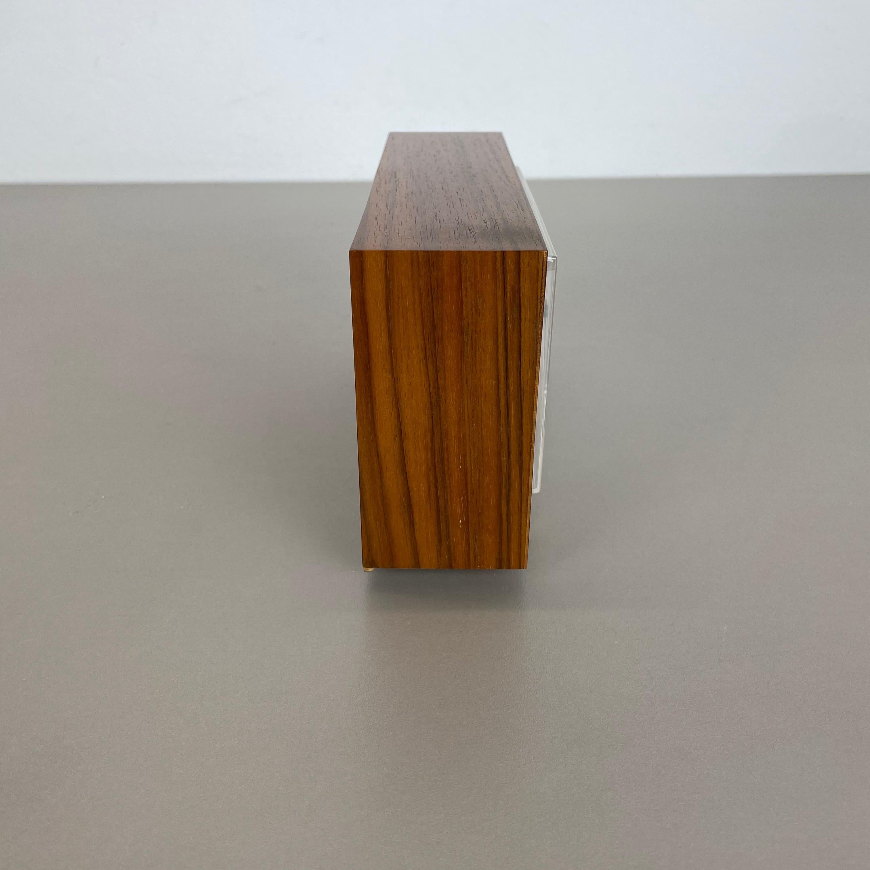 Wooden Teak Table Clock Max Bill Style Junghans Electronic, Germany, 1960s 2