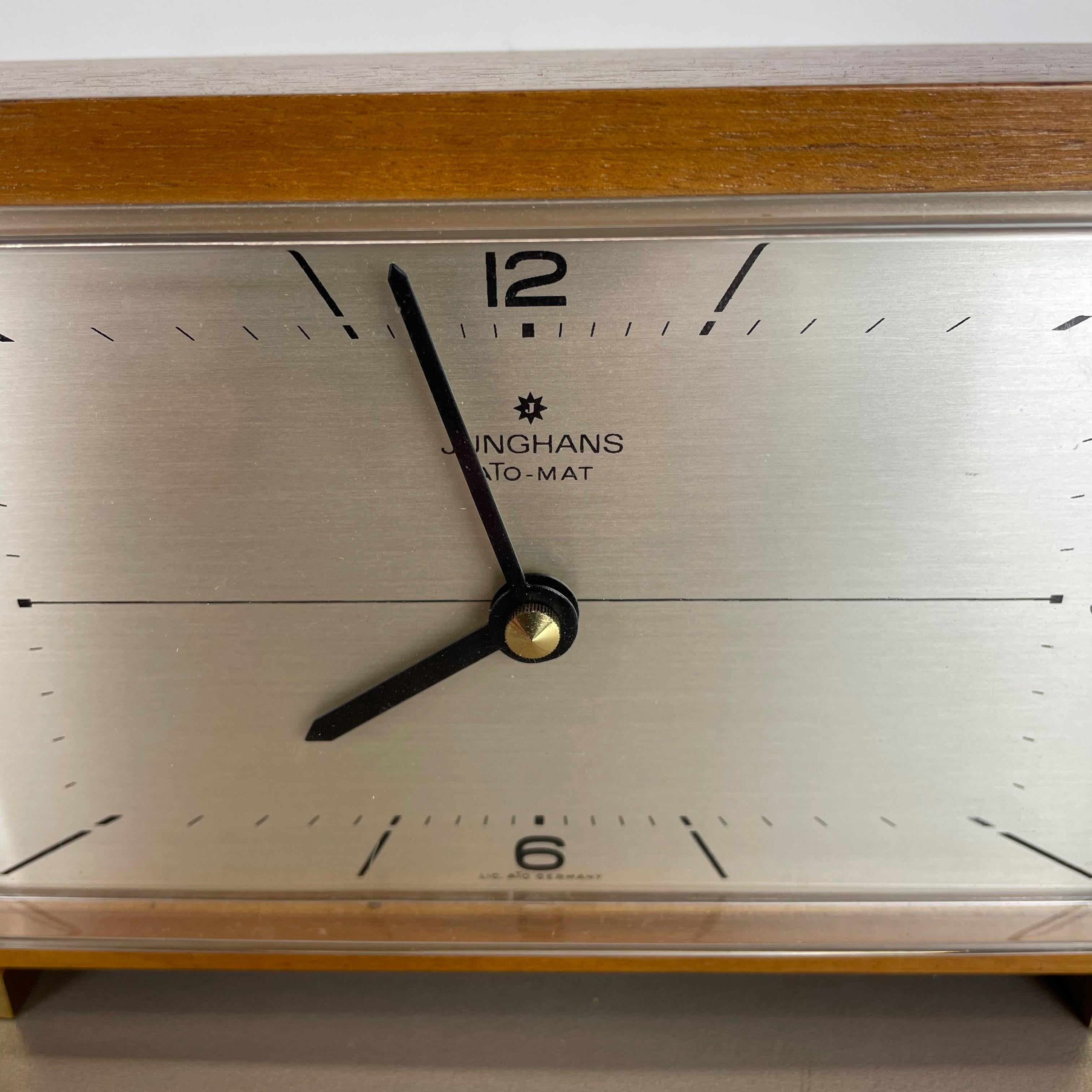 Mid-Century Modern Wooden Teak Table Clock Max Bill Style Junghans Electronic, Germany, 1960s