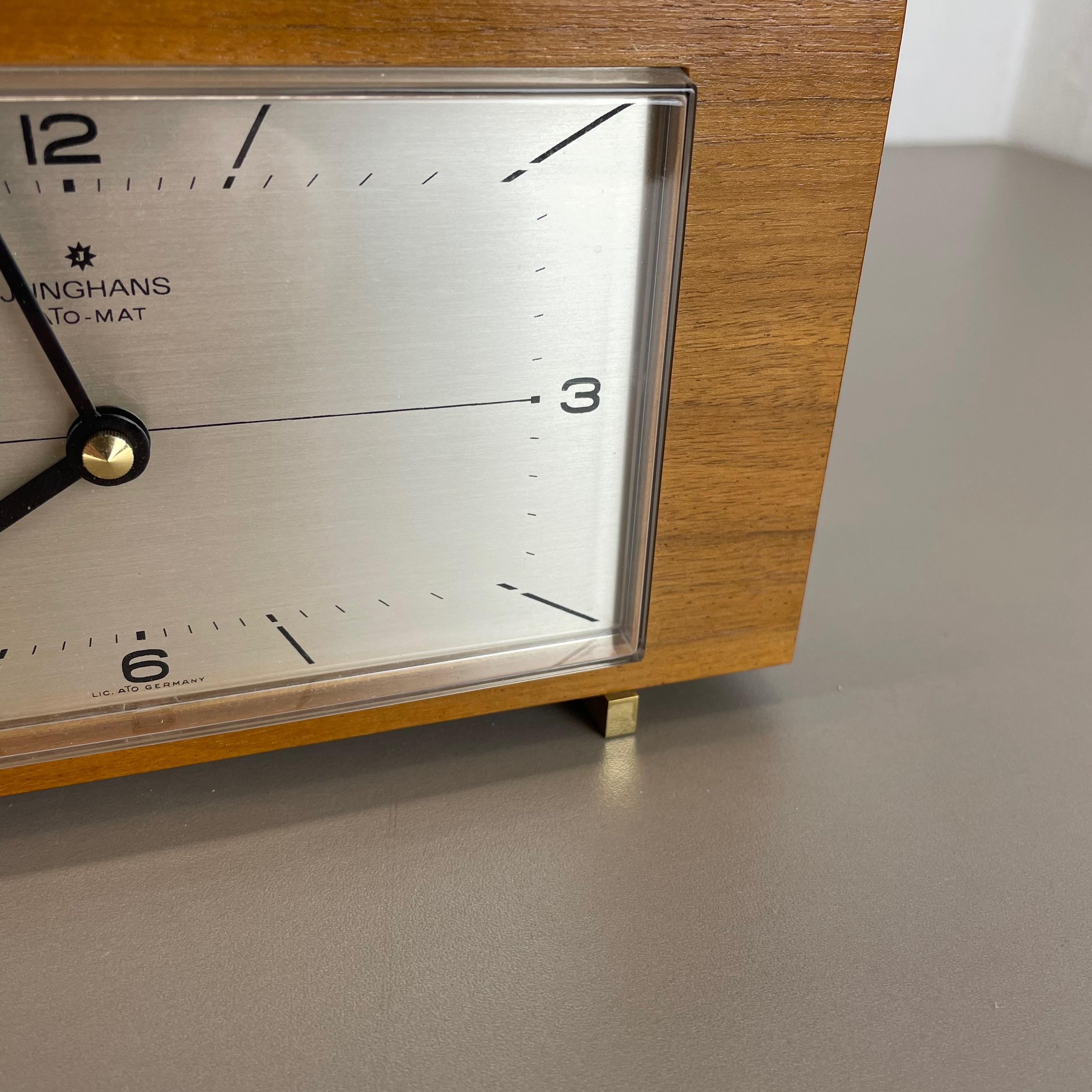 20th Century Wooden Teak Table Clock Max Bill Style Junghans Electronic, Germany, 1960s