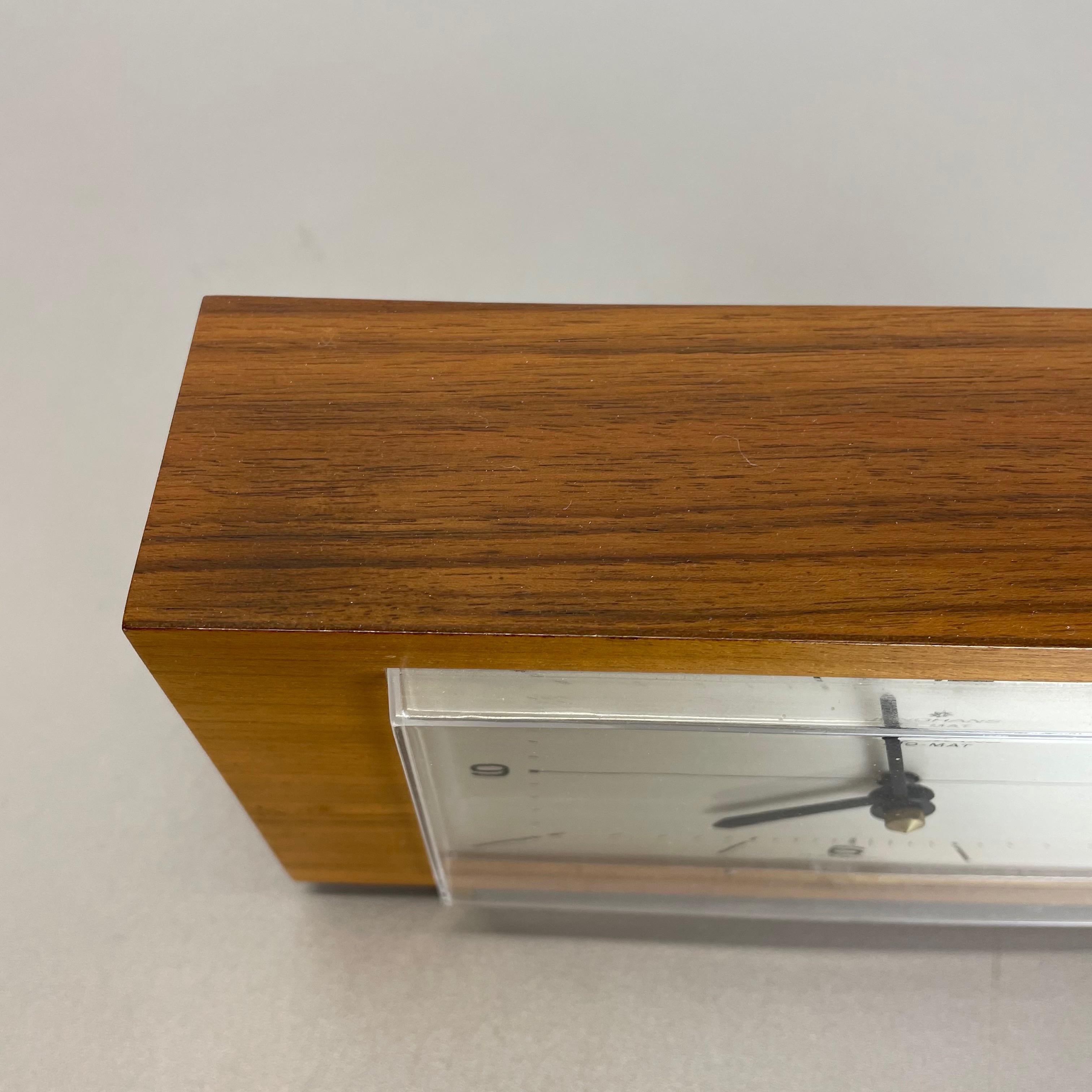 Metal Wooden Teak Table Clock Max Bill Style Junghans Electronic, Germany, 1960s