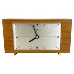 Wooden Teak Table Clock Max Bill Style Junghans Electronic, Germany, 1960s