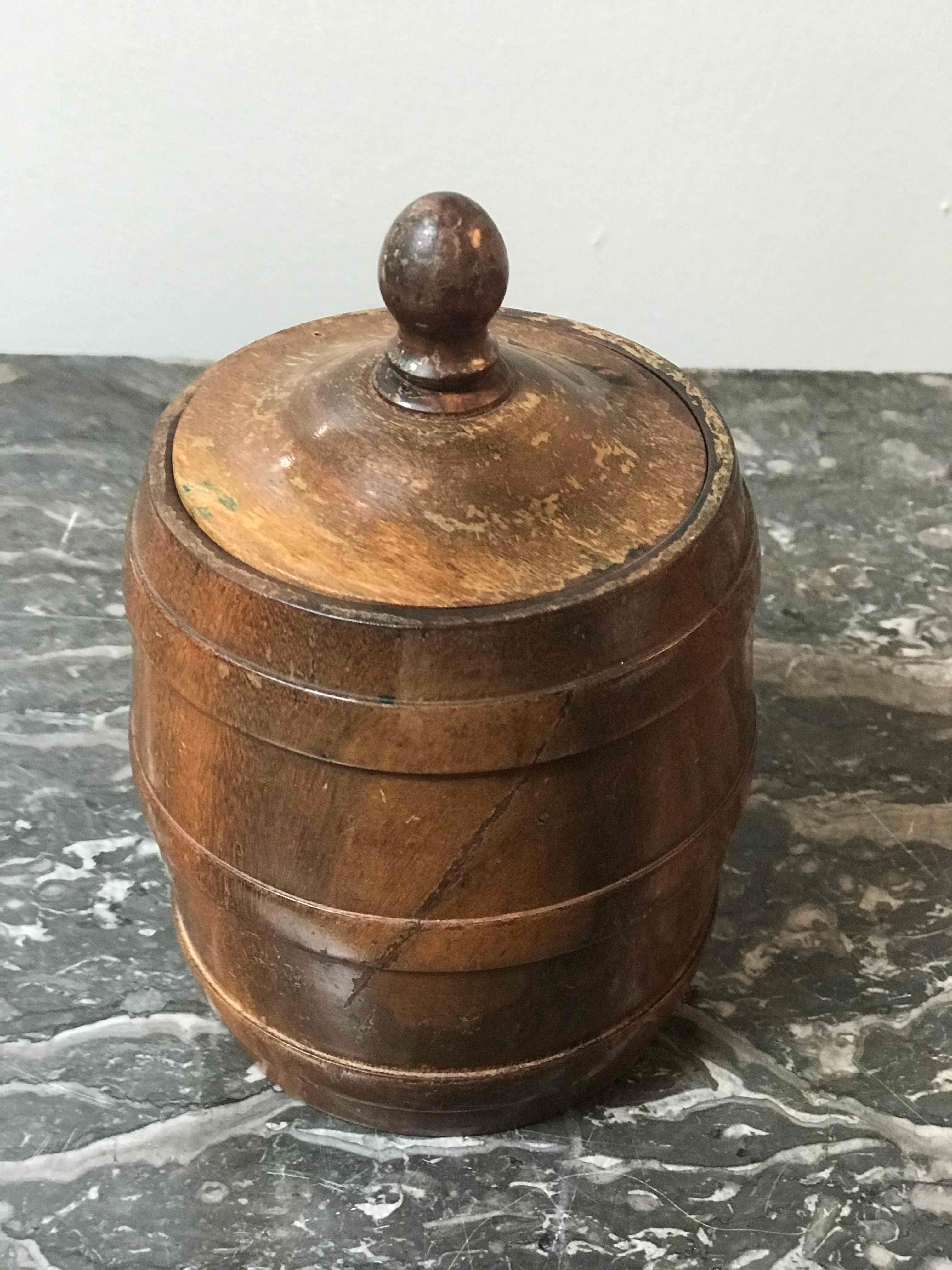 Early 20th Century Wooden Tobacco Jar from 1920s Belgium 