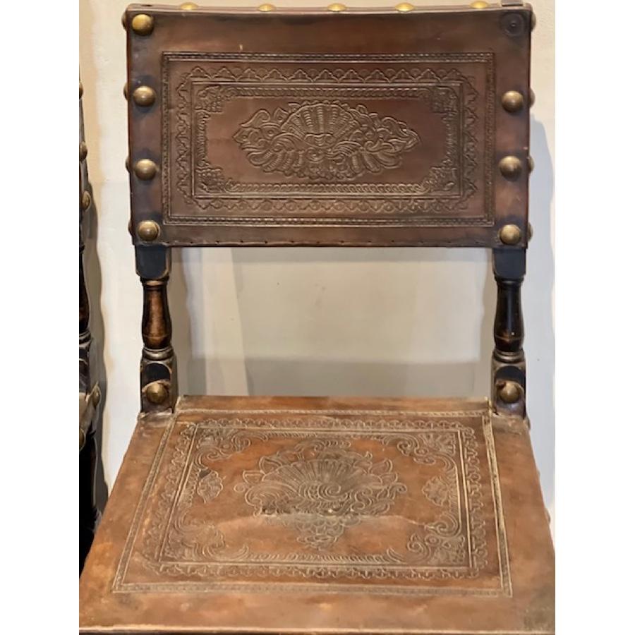 Wooden Tooled Leather Chairs, c1800, FR-0055 For Sale 6