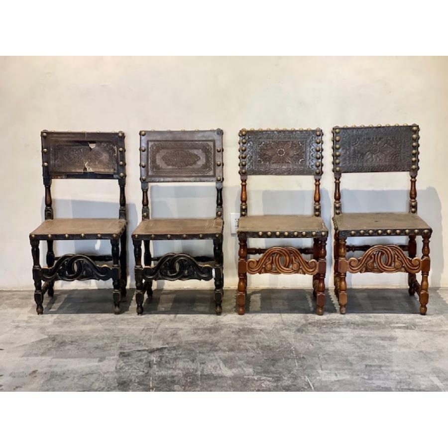 18th Century and Earlier Wooden Tooled Leather Chairs, c1800, FR-0055 For Sale