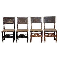 Used Wooden Tooled Leather Chairs, c1800, FR-0055