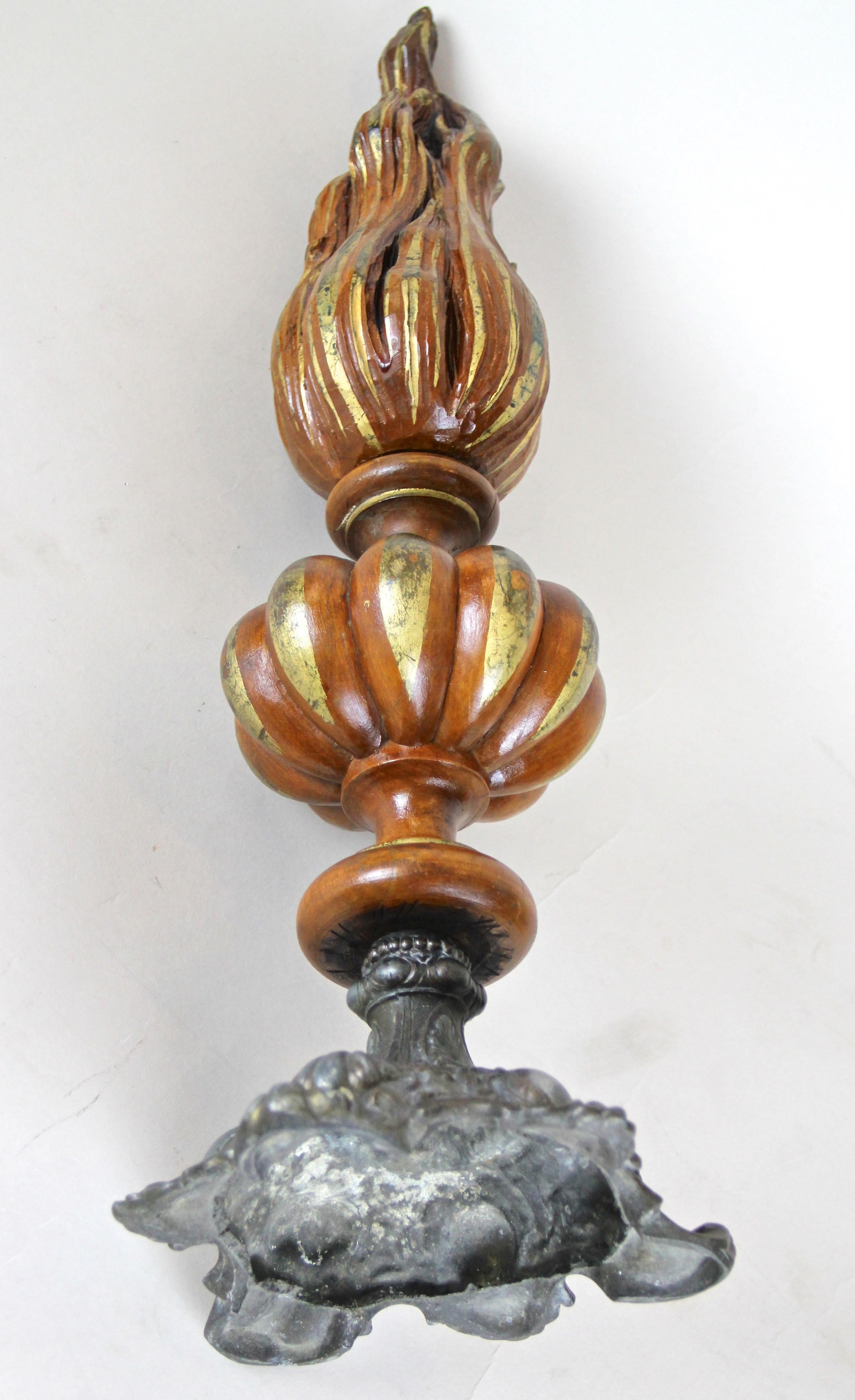 Wooden Torch Sculpture with Flame Hand Carved, Austria, circa 1880 For Sale 3
